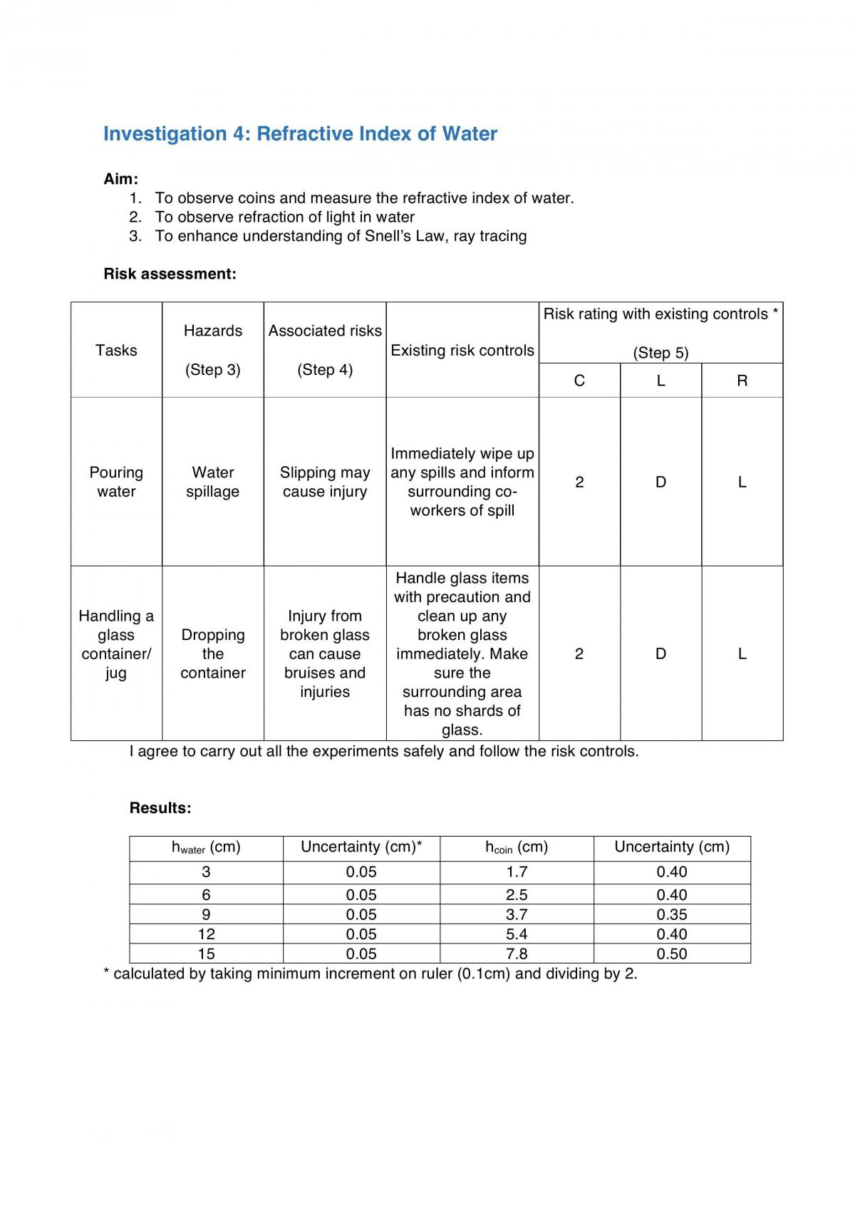 PHYS1110 Investigation 4 - Page 1
