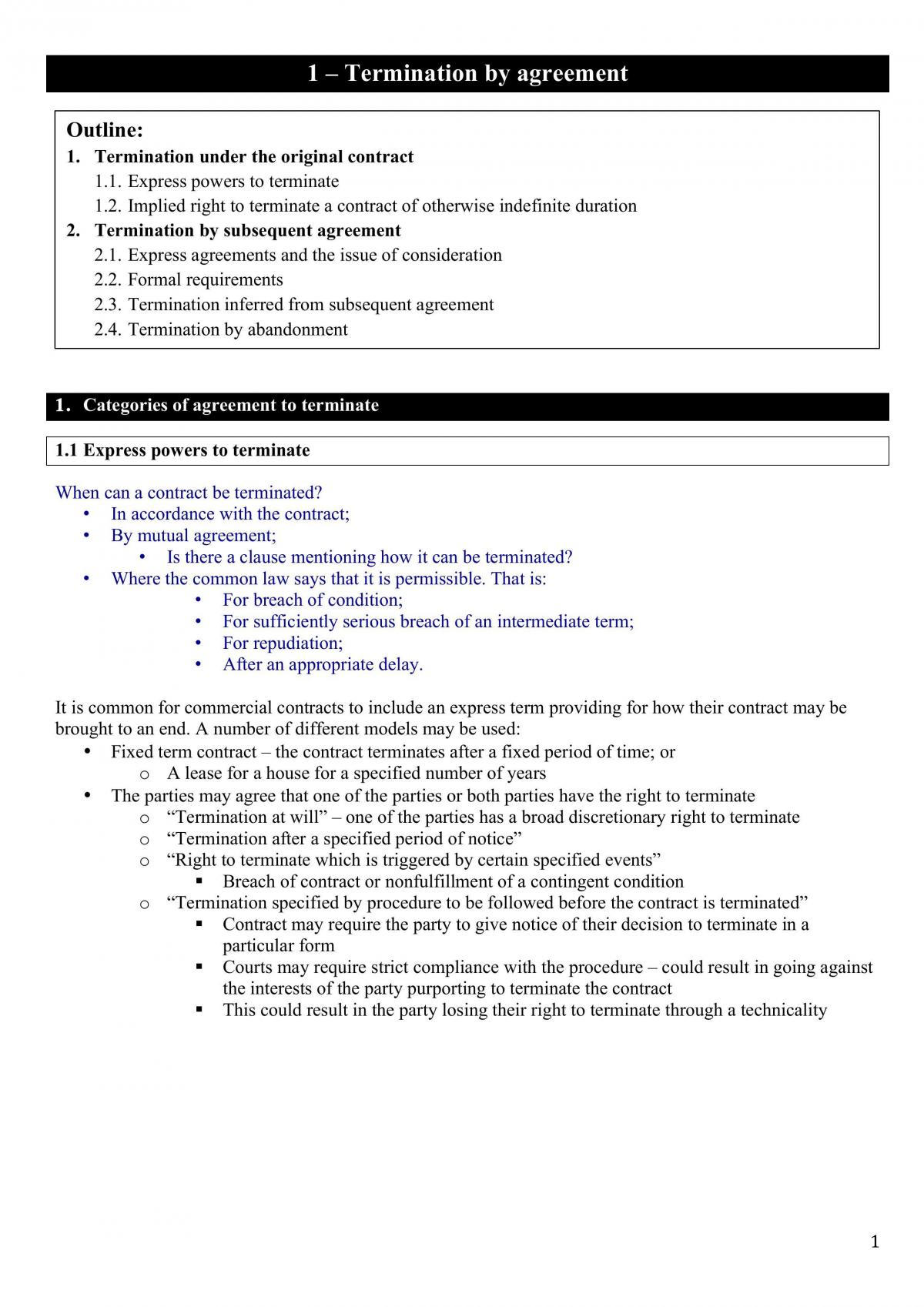 Termination by Agreement - Contracts B - Page 1