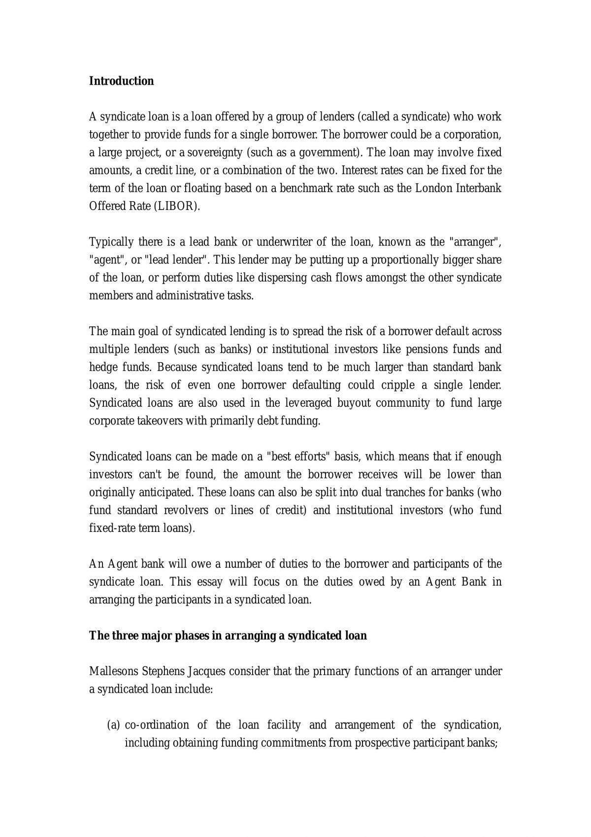 Duties Of An Agent Bank Essay - Page 1