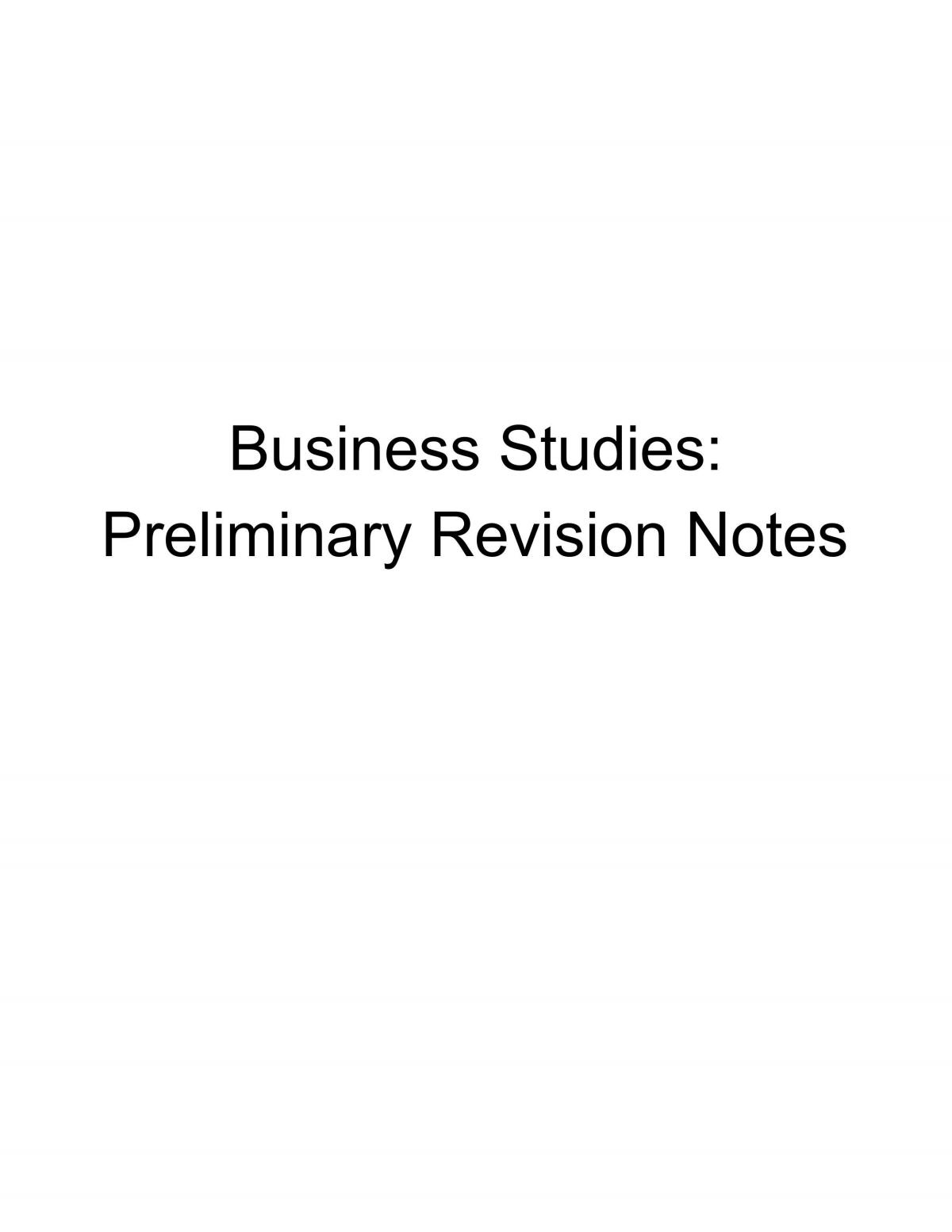 Preliminary Business Studies Notes - Page 1