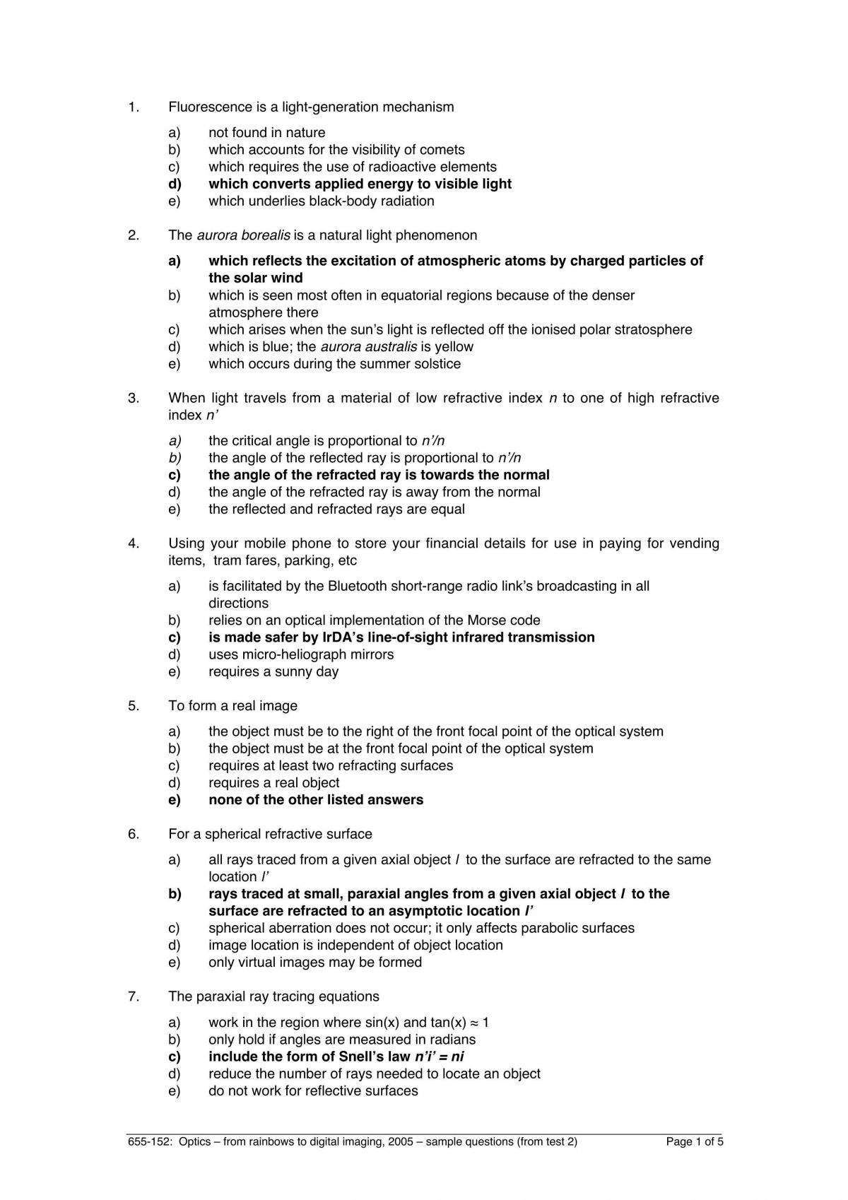Optometry-Optics Mid Semester Test Sample - Page 1