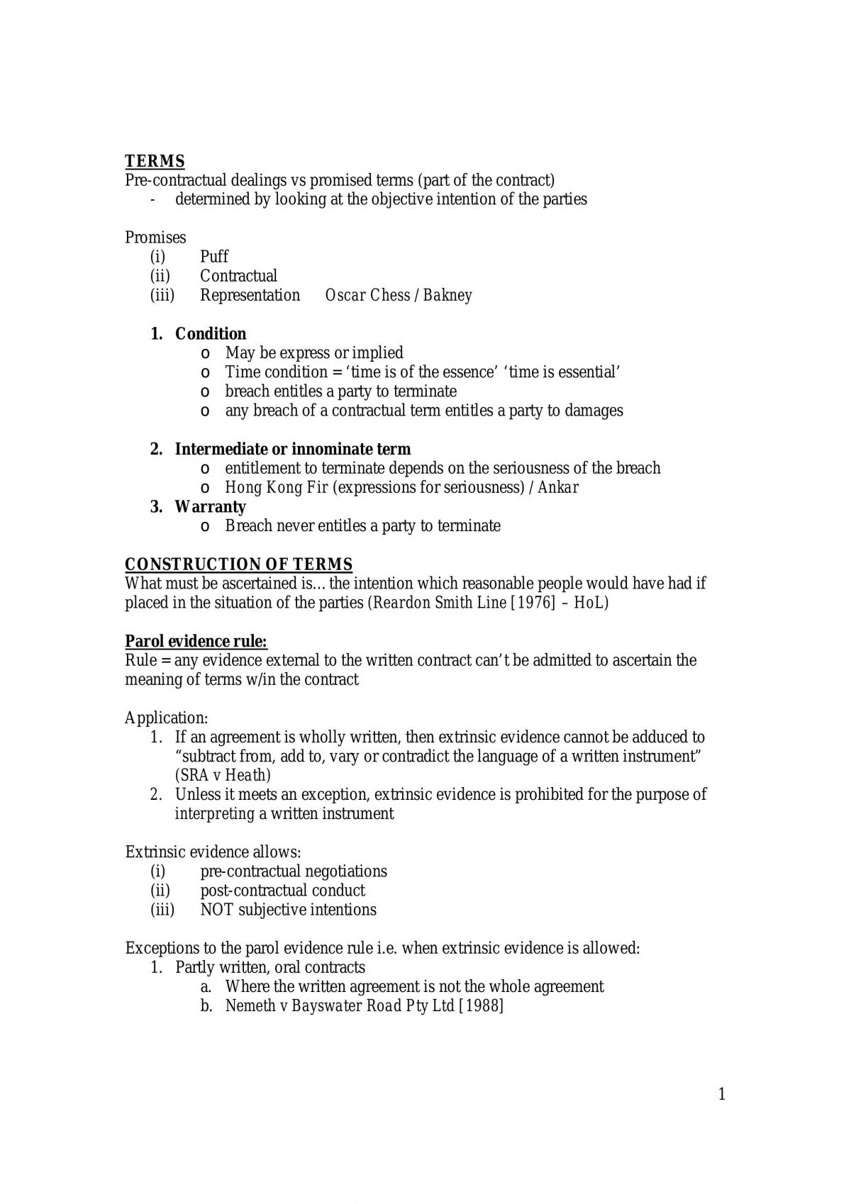 Notes For Contracts - Page 1