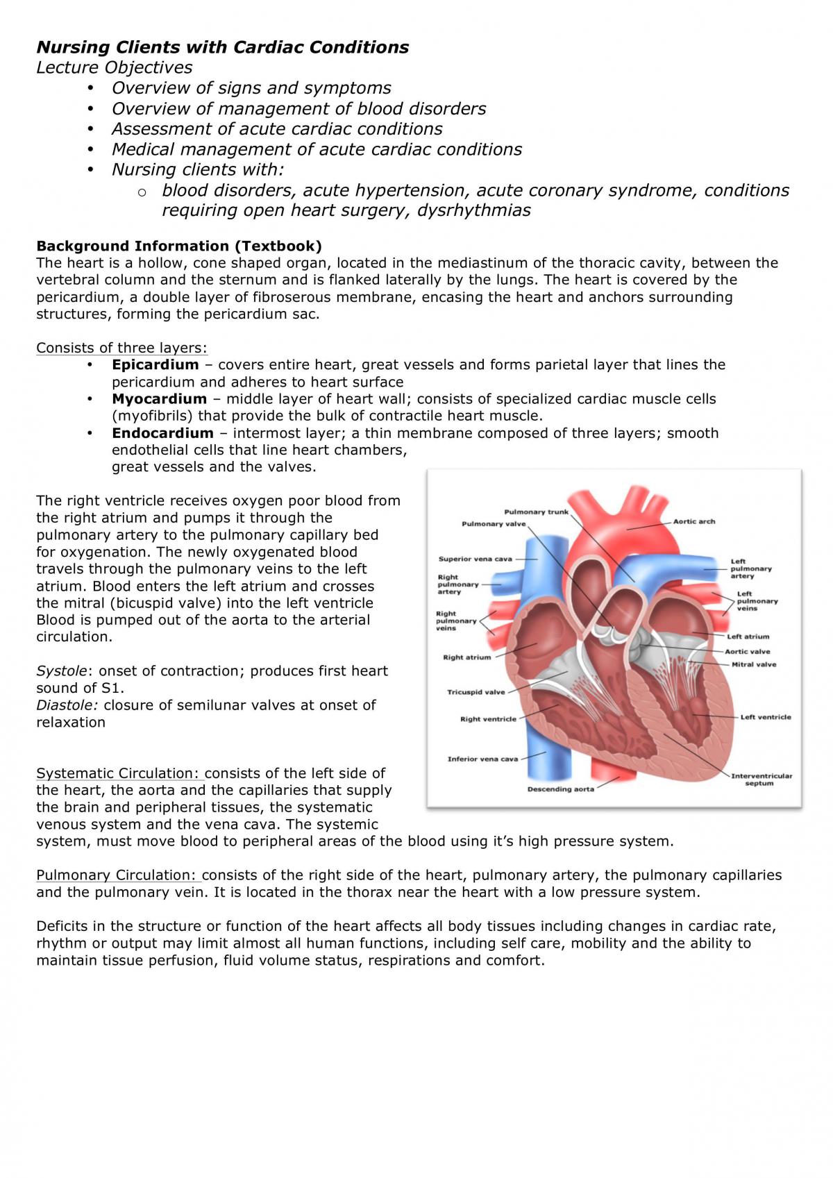Nursing Clients with Cardiac Conditions  - Page 1