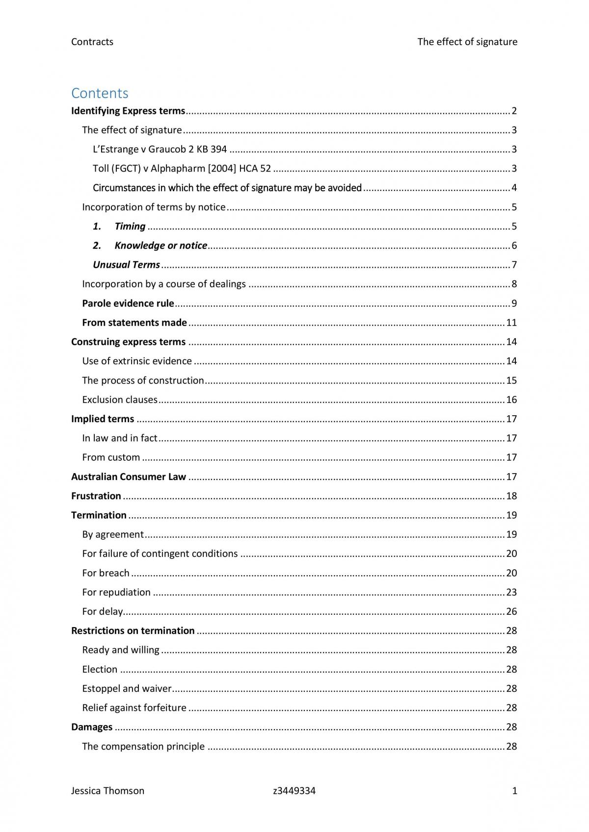 Exam Notes for Contracts - Page 1