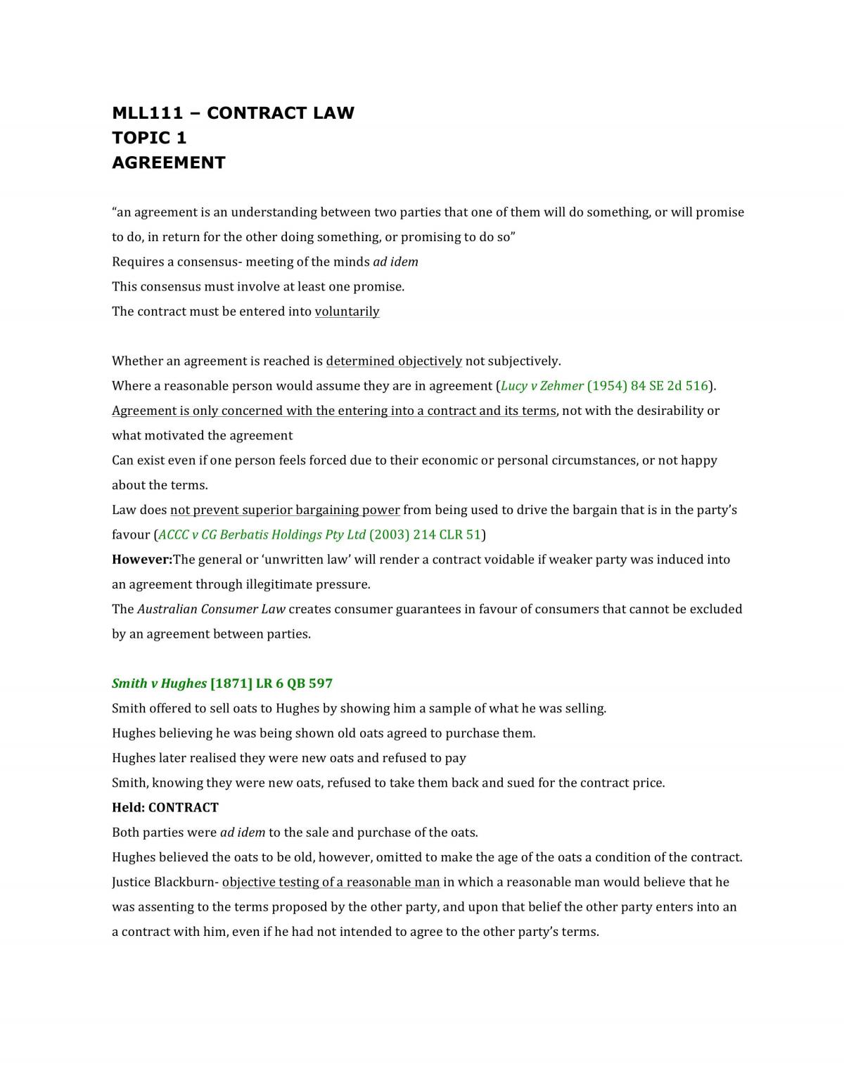 MLL111 Contract Law Notes - Page 1