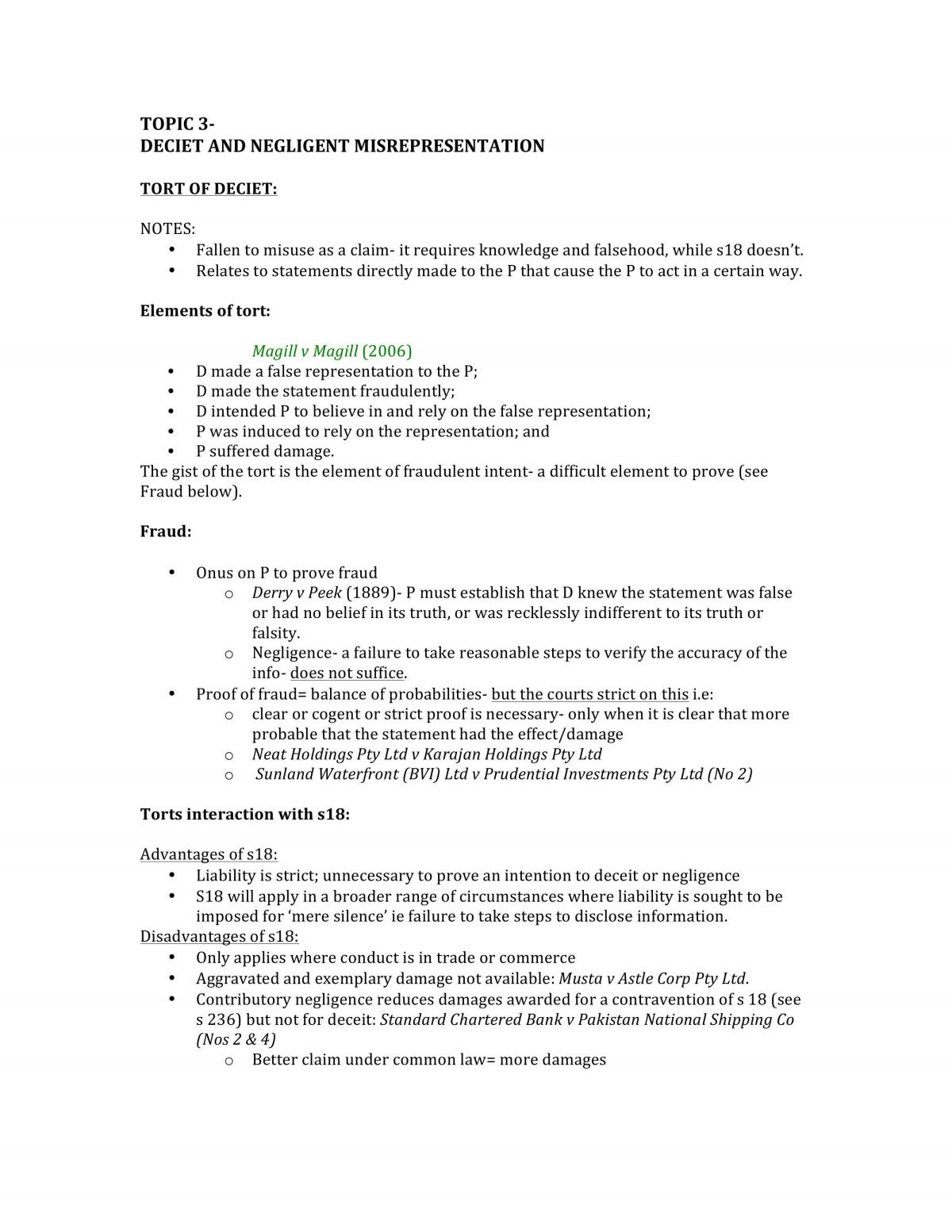 MLL217 Misleading Conduct and Economic Torts - Page 1