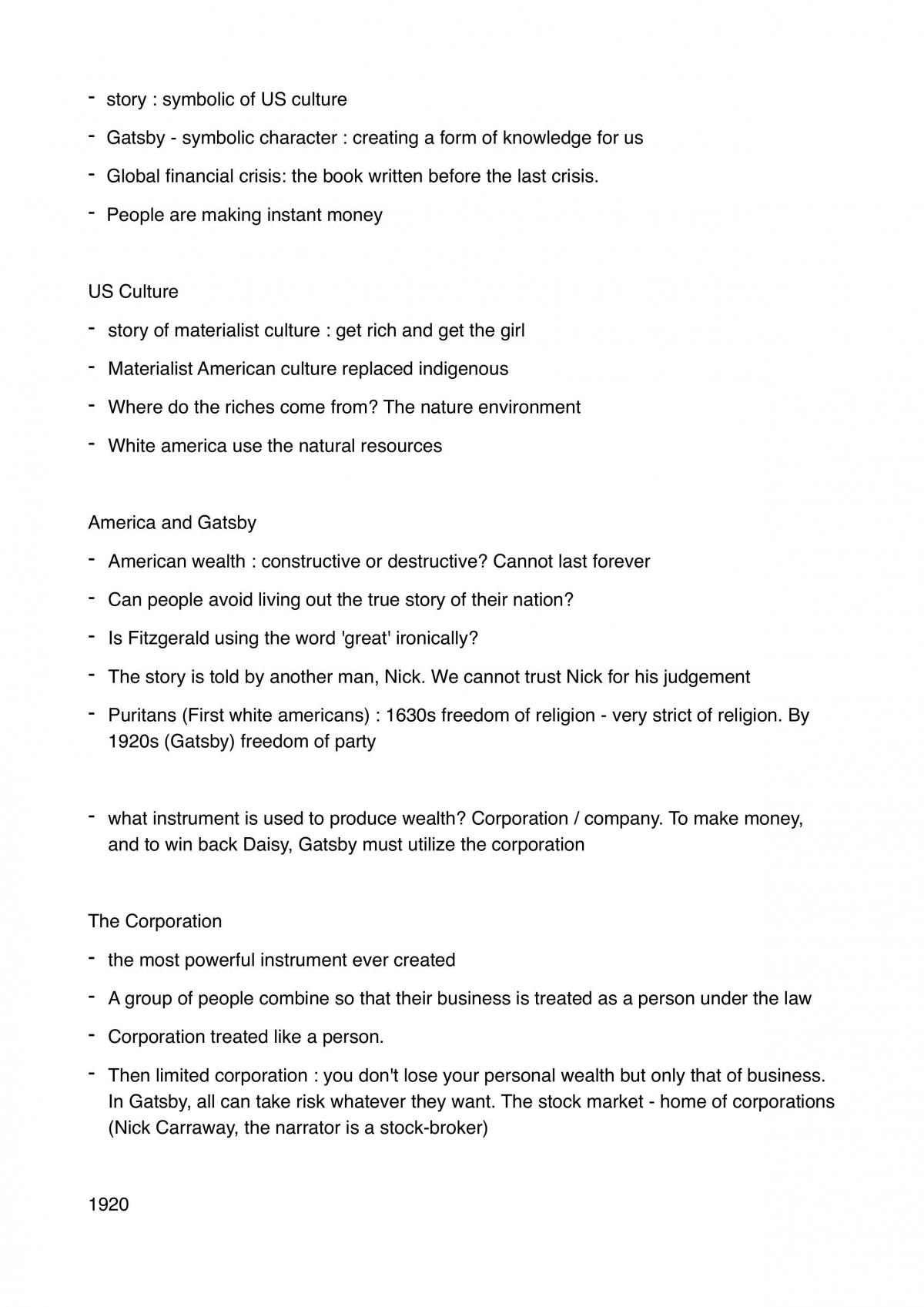 The Great Gatsby Analysis Full + Theme - Page 1
