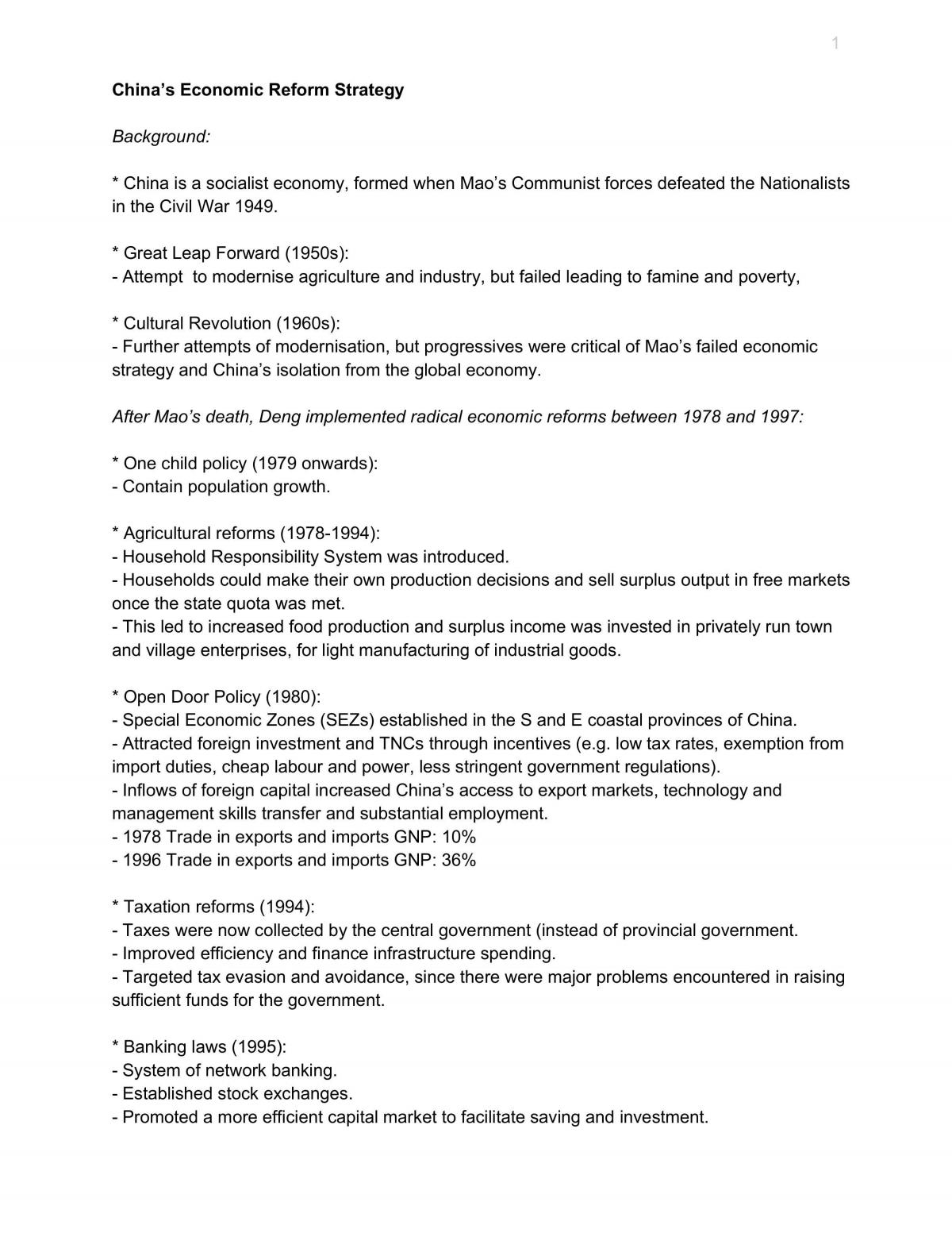 Complete Case Study Notes for China  - Page 1