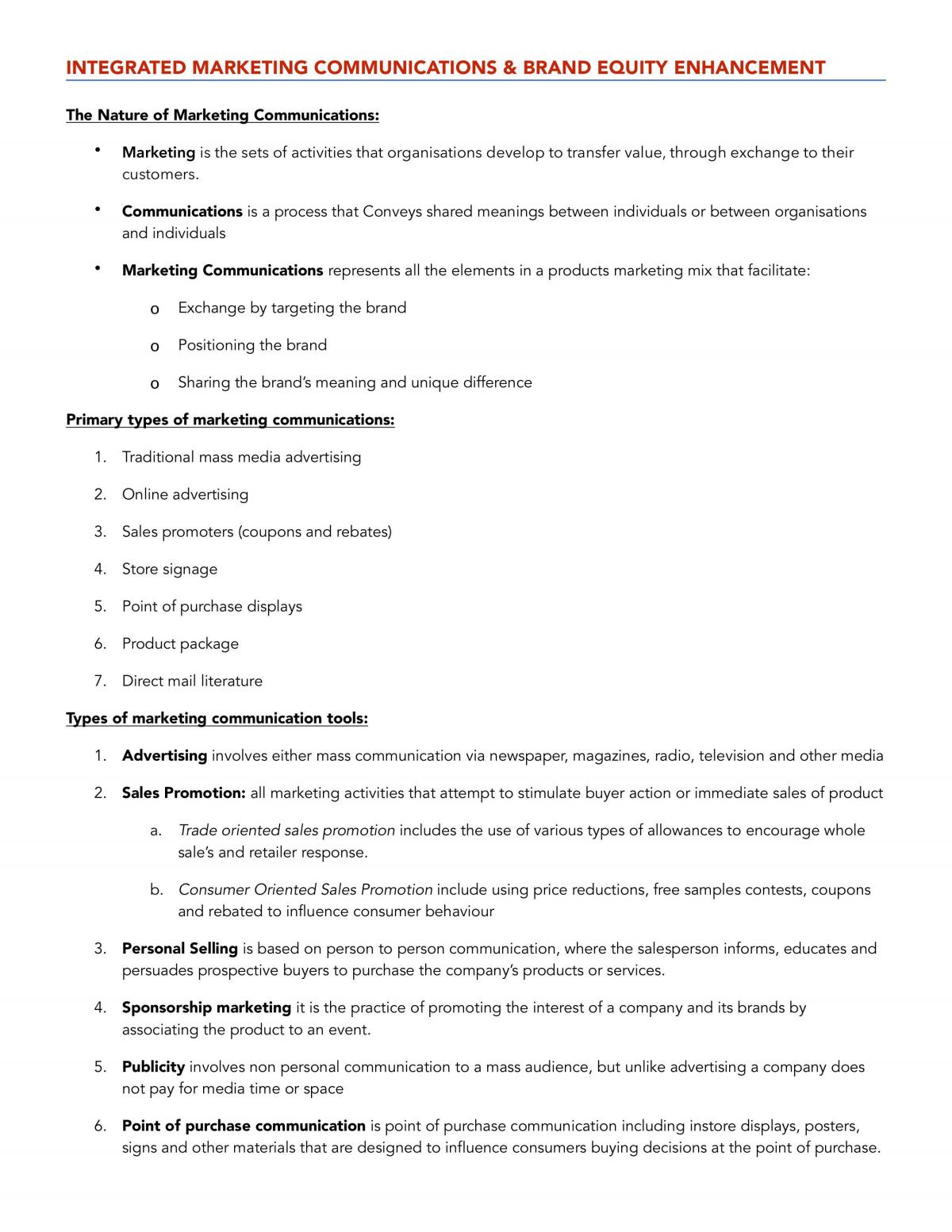 Integrated Marketing Communications Study Notes - Page 1