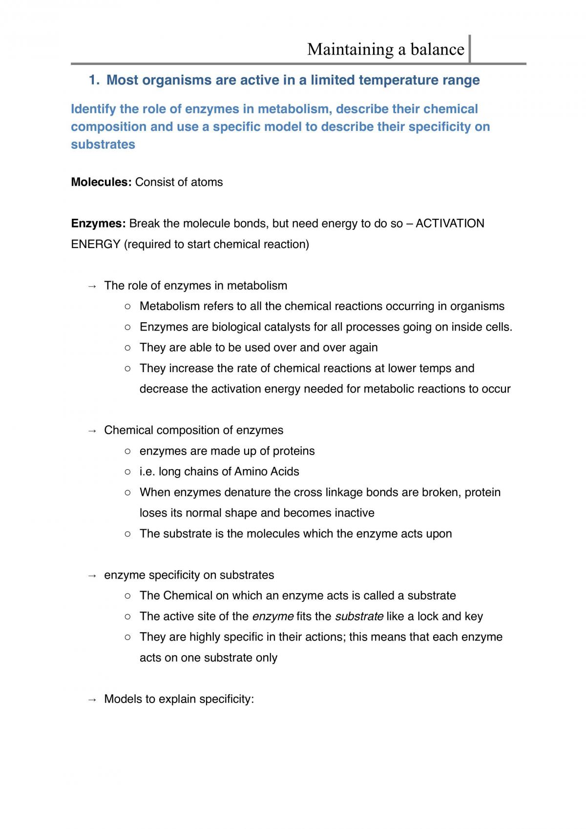 Maintaining a Balance Complete Notes - Page 1