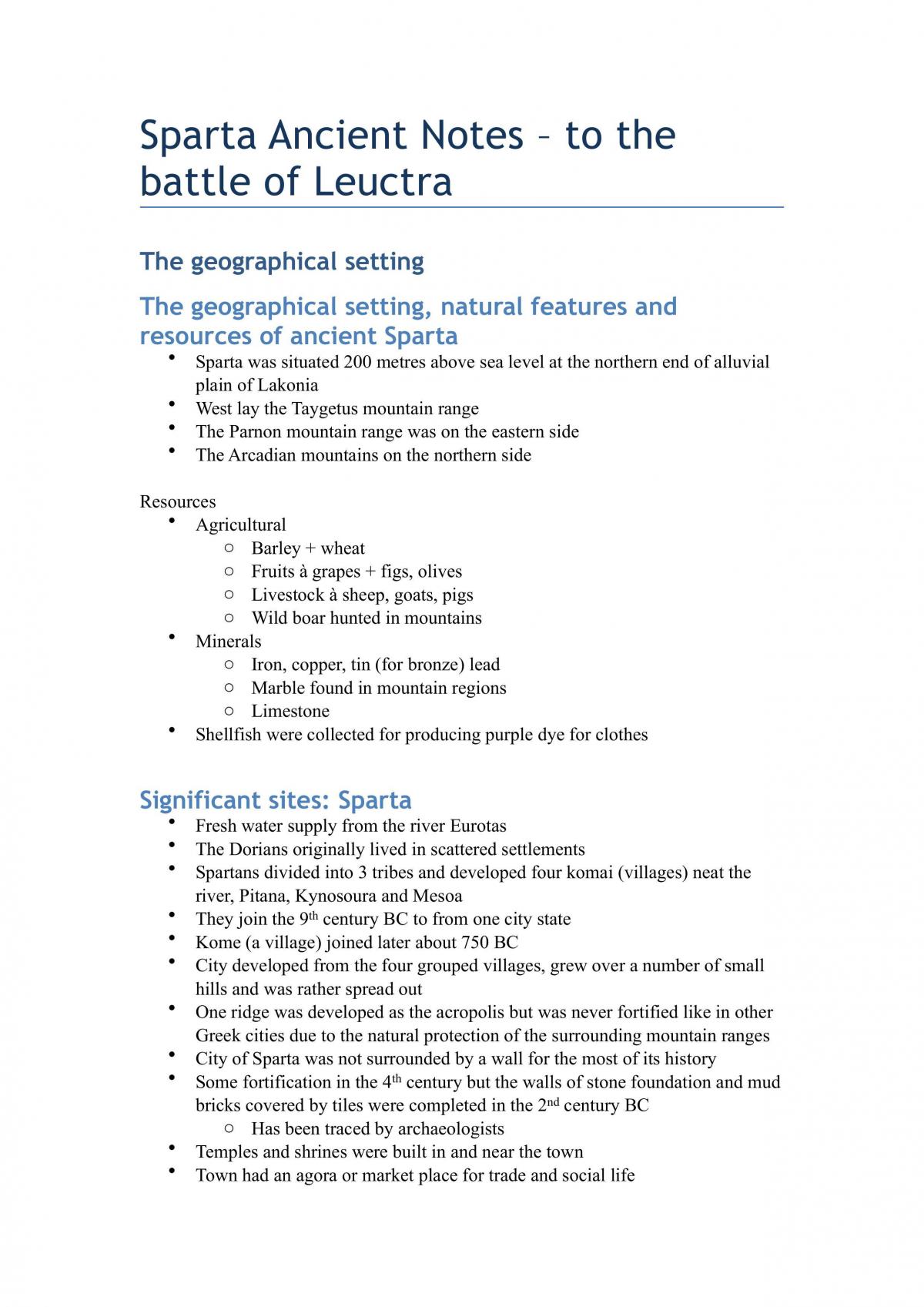 Sparta to the Battle of Leutra Notes - Page 1