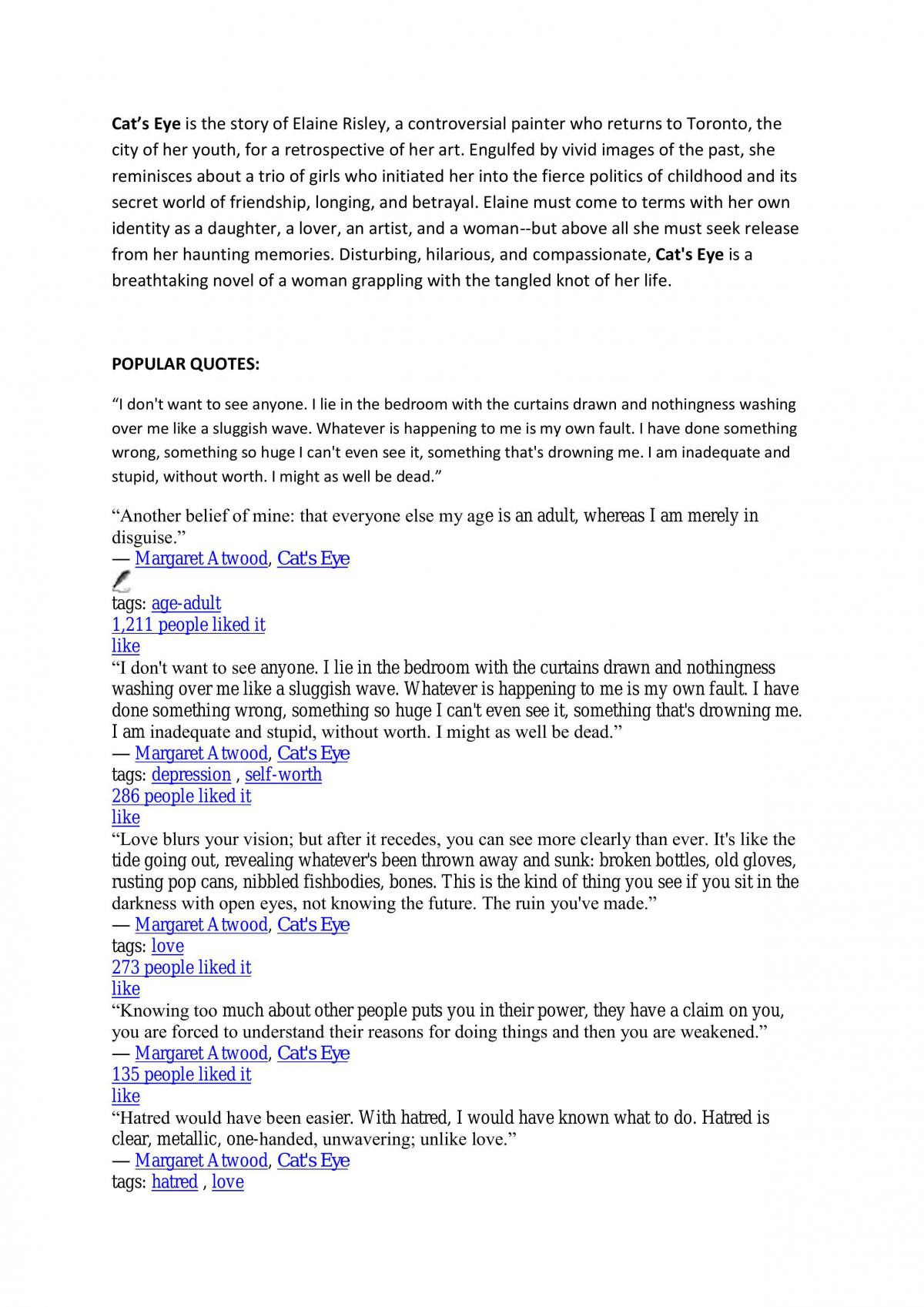 'Cat's Eye' Blurb - Page 1