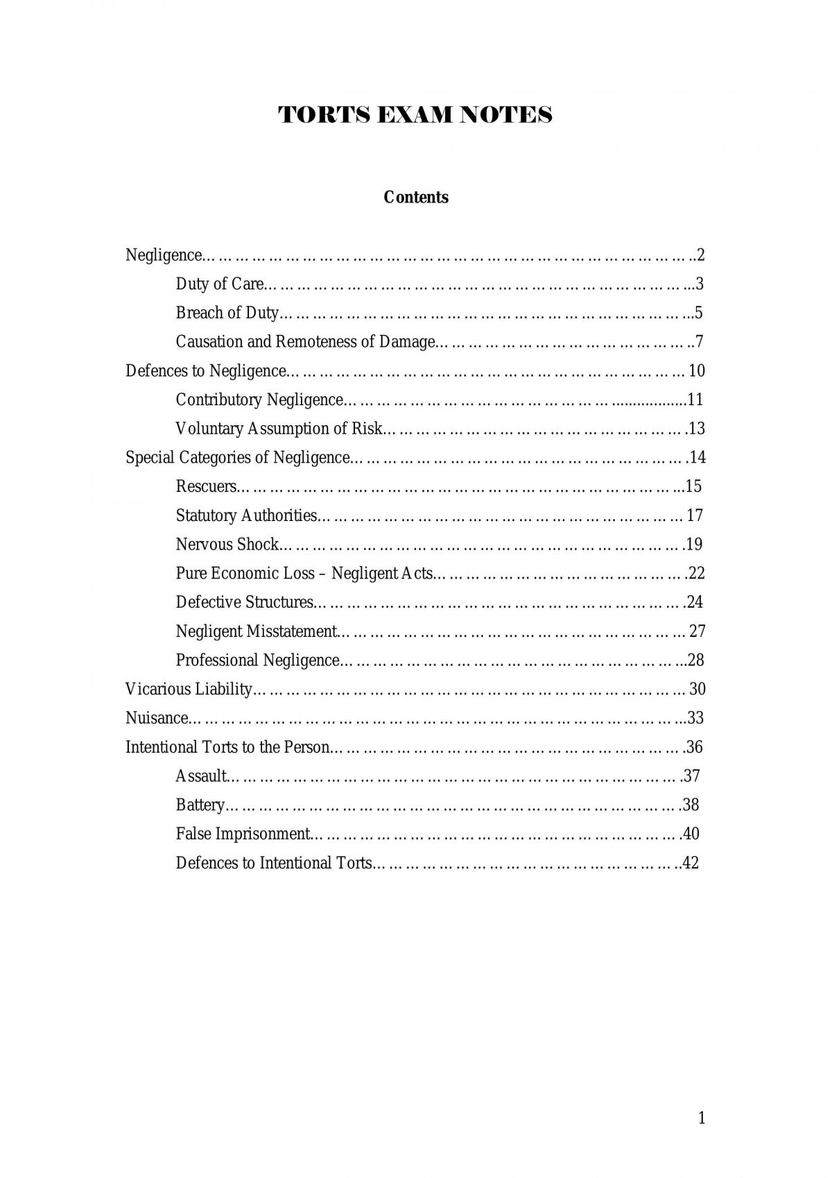 A Full Set Of Extremly Simple And Striaghtforward Torts Notes - Page 1