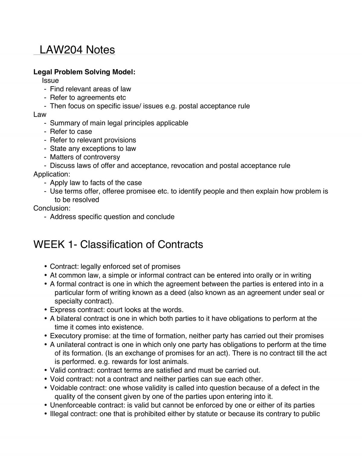 Contracts Class Notes  - Page 1