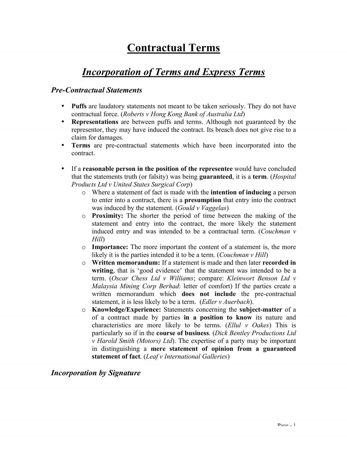 LAWS1075 Contracts Notes - Page 1