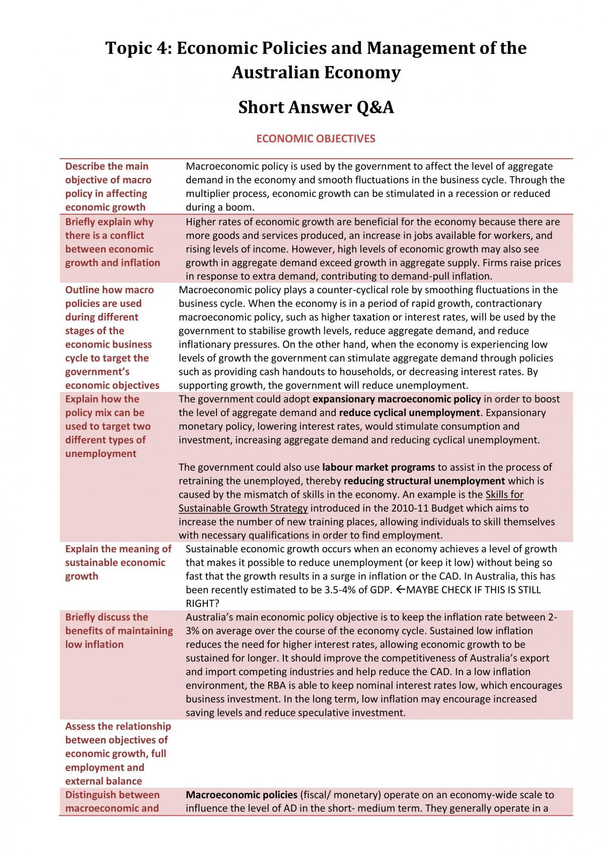 Topic 4 Economic Notes  - Page 1