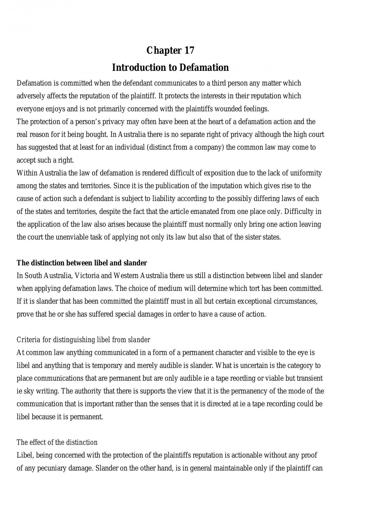 Defamation Summary - Page 1