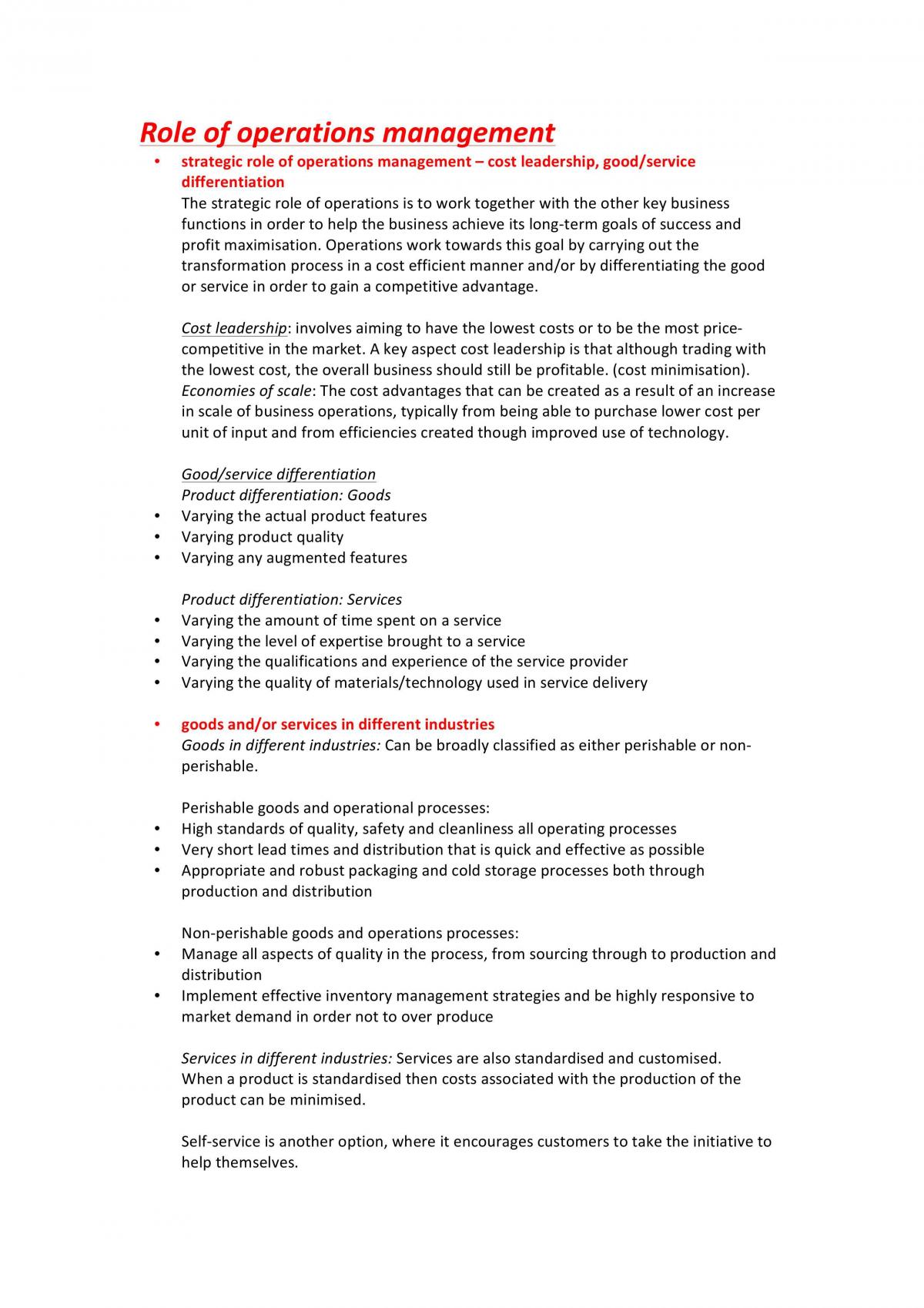Business Studies HSC Operations Topic Notes - Page 1