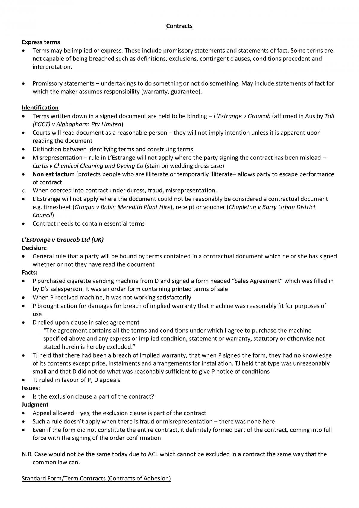 Contracts Exam Notes - Page 1