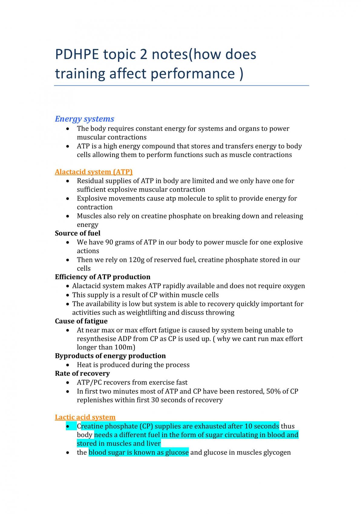 PDHPE Topic 2 Notes - Page 1