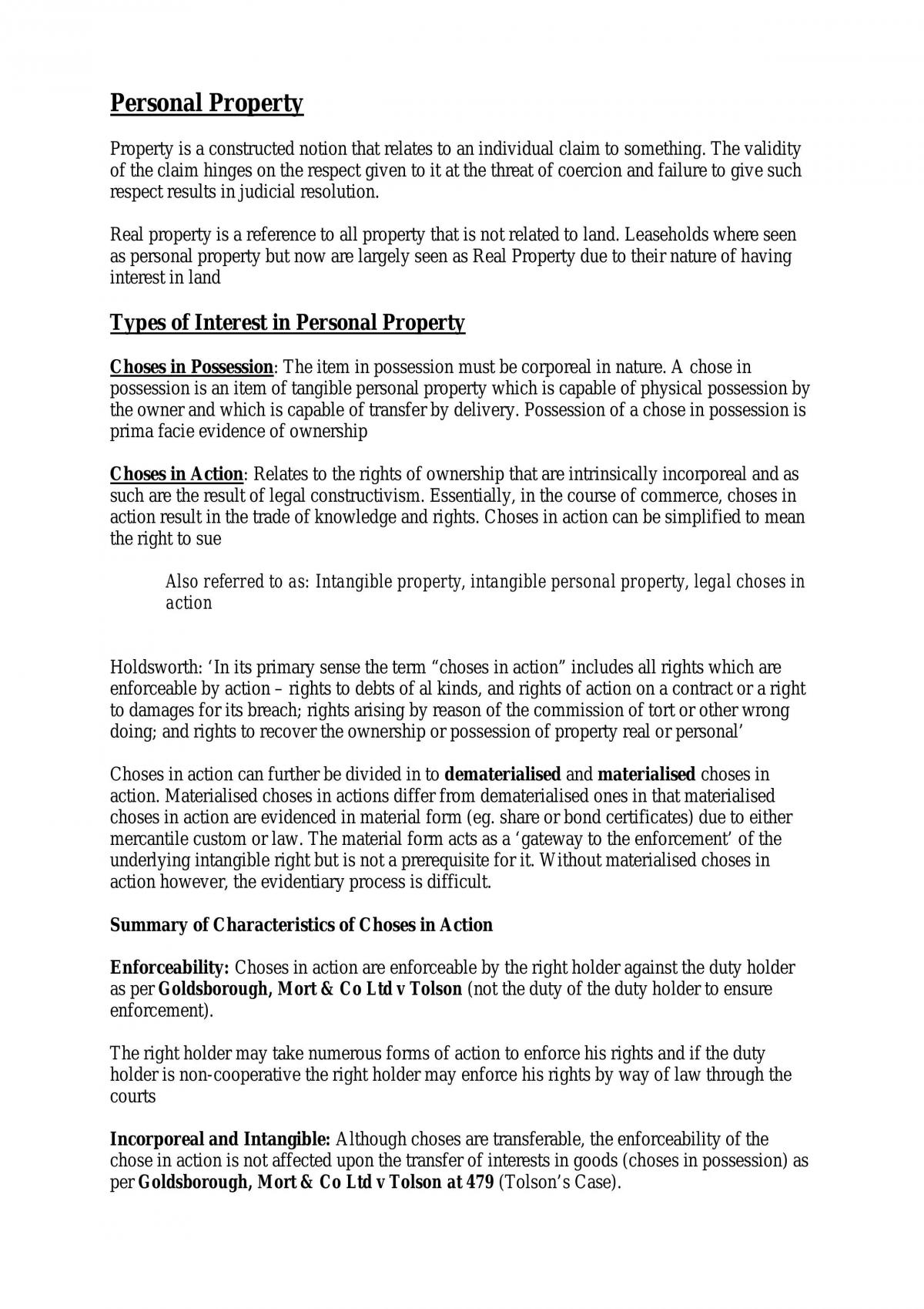 Exam/Study Notes On Personal Property - Page 1