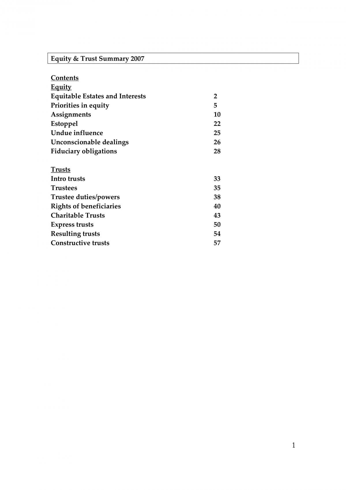 Equities & Trusts Summary - Page 1
