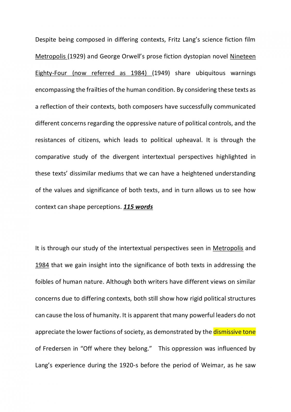 Metropolis and 1984 - Comparative Study of Text and Contexts - Page 1