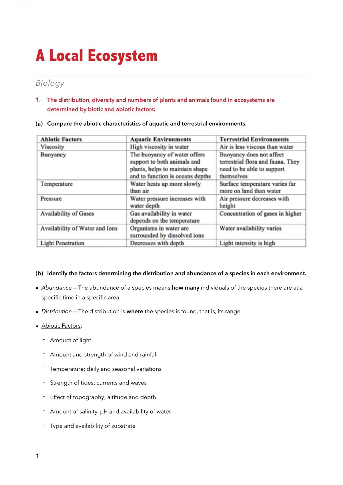 Prelim Biology - A Local Ecosystem - Page 1