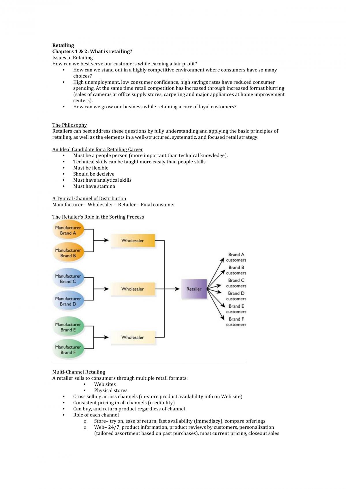 Retailing- Complete Summary Notes - Page 1