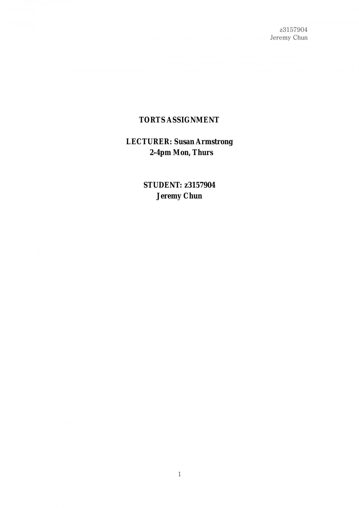 Torts Assignment - Page 1
