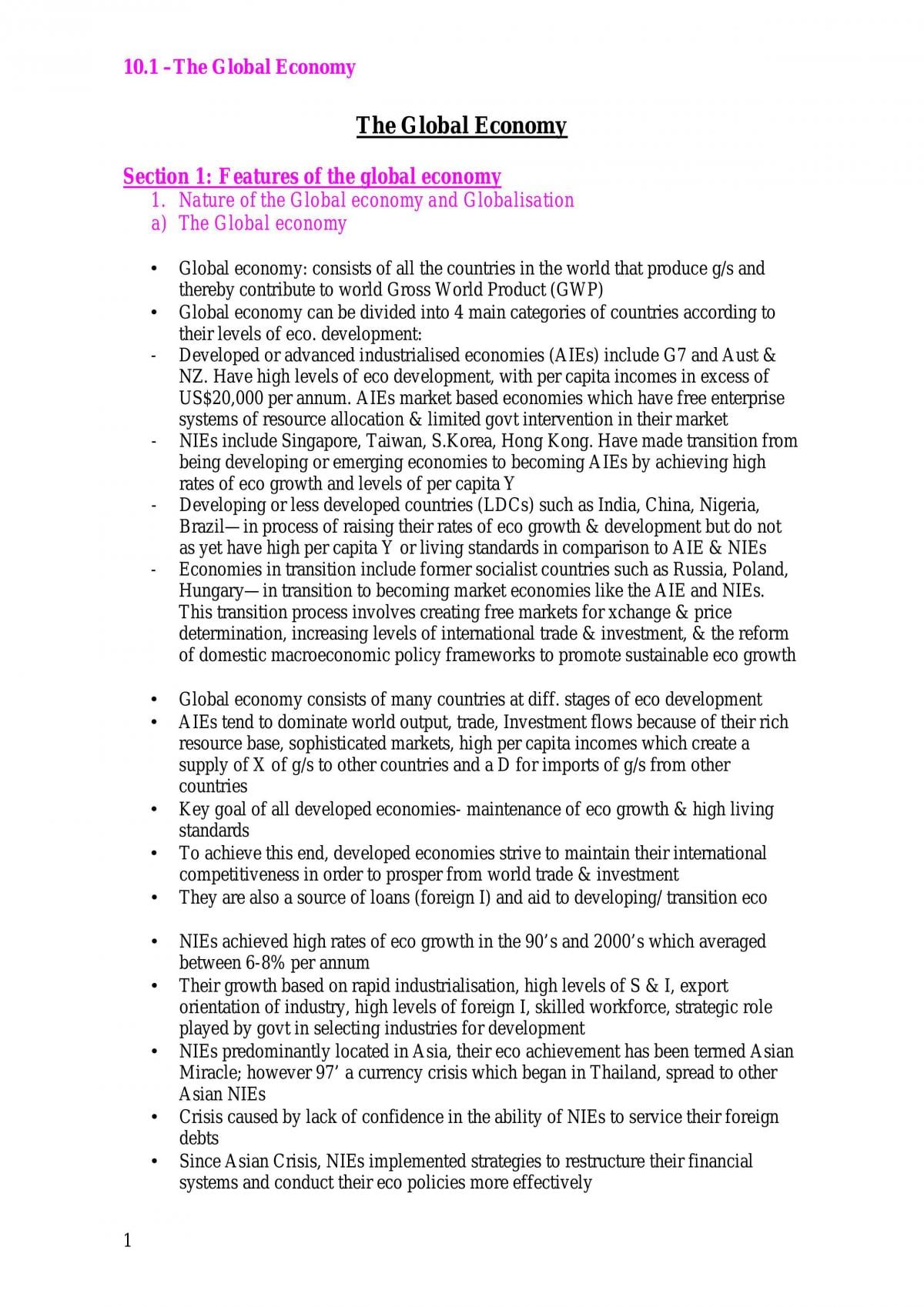 The Global Economy Notes - Page 1