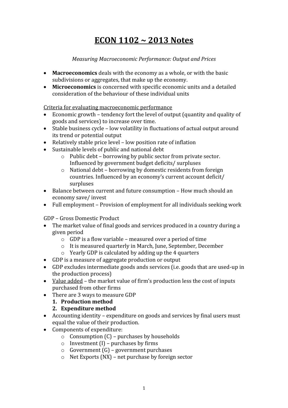 Completed Notes for ECON1102 - Page 1