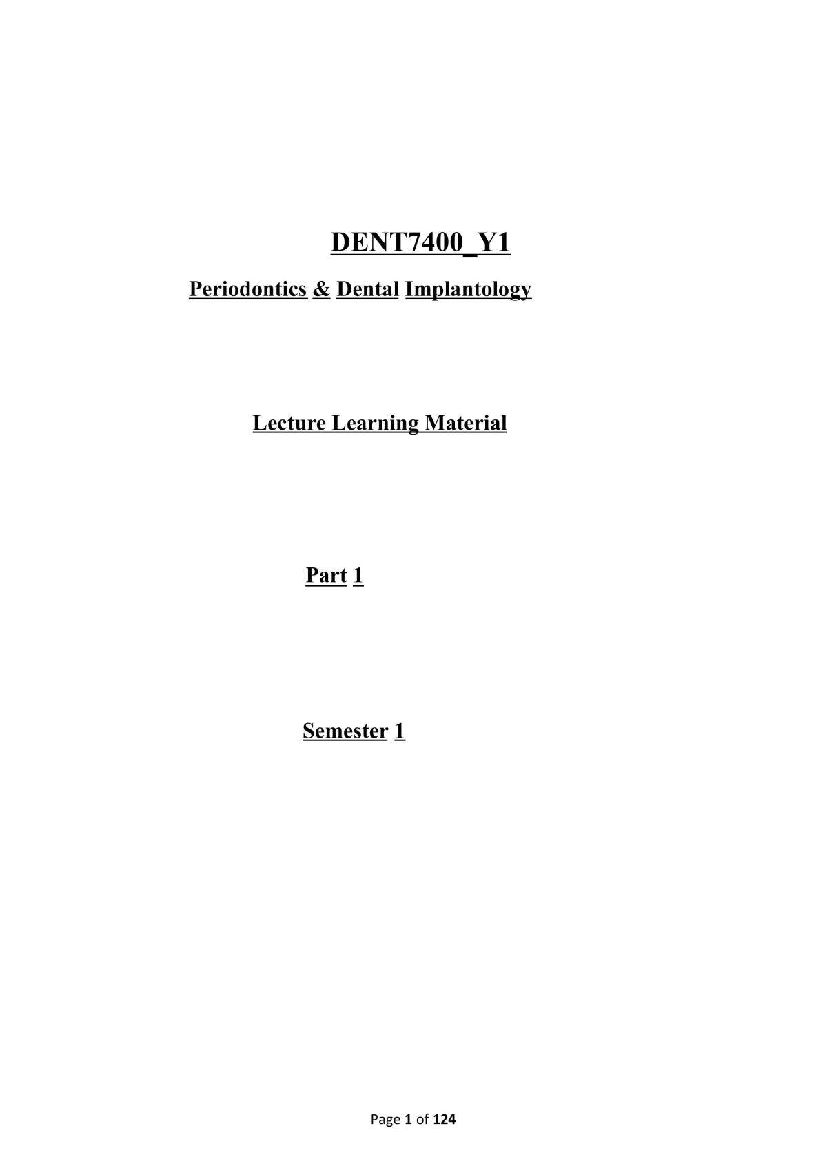 Periodontology and Implantology Semester 1  - Page 1