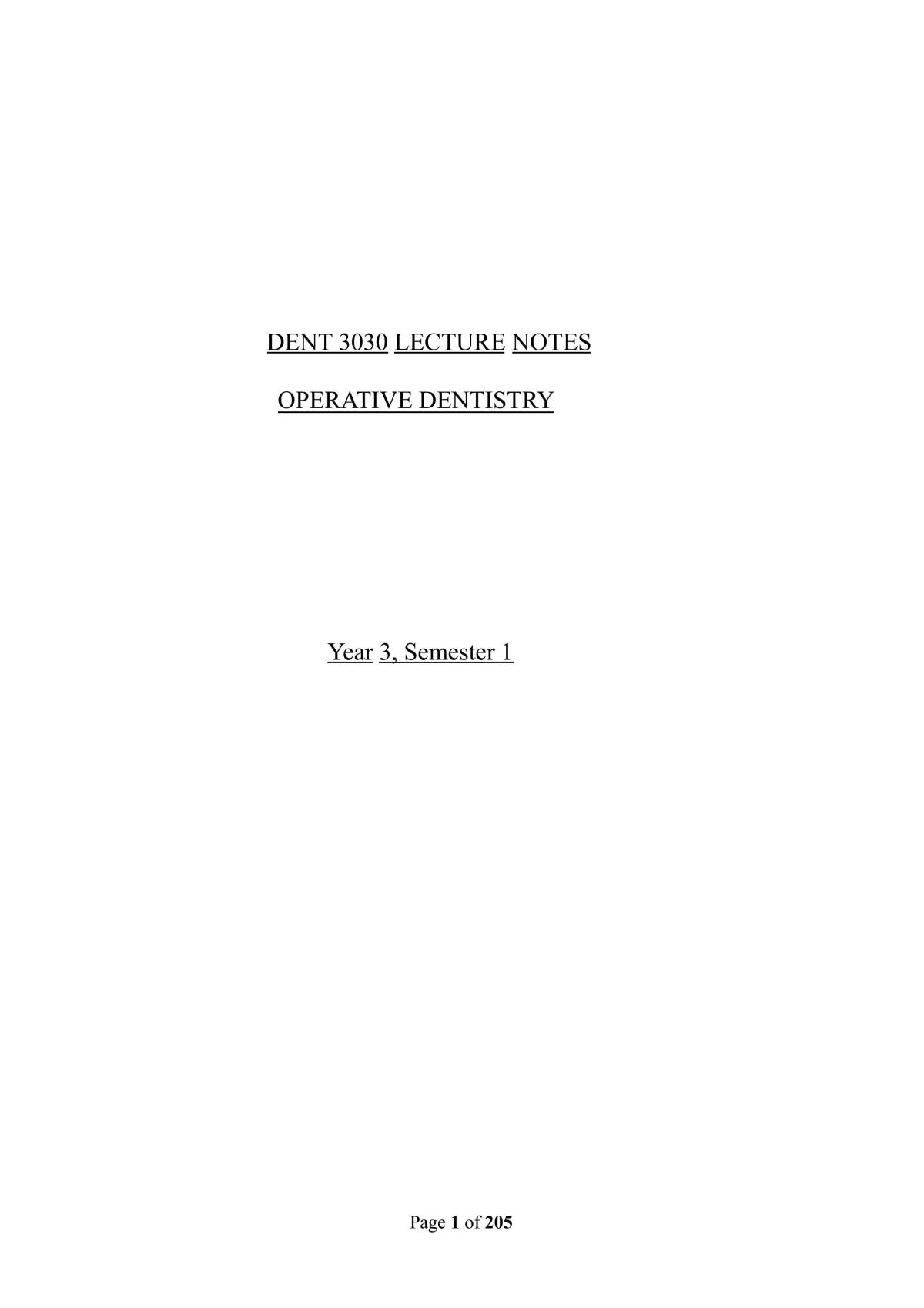 Operative Dentistry - Semester 1  - Page 1