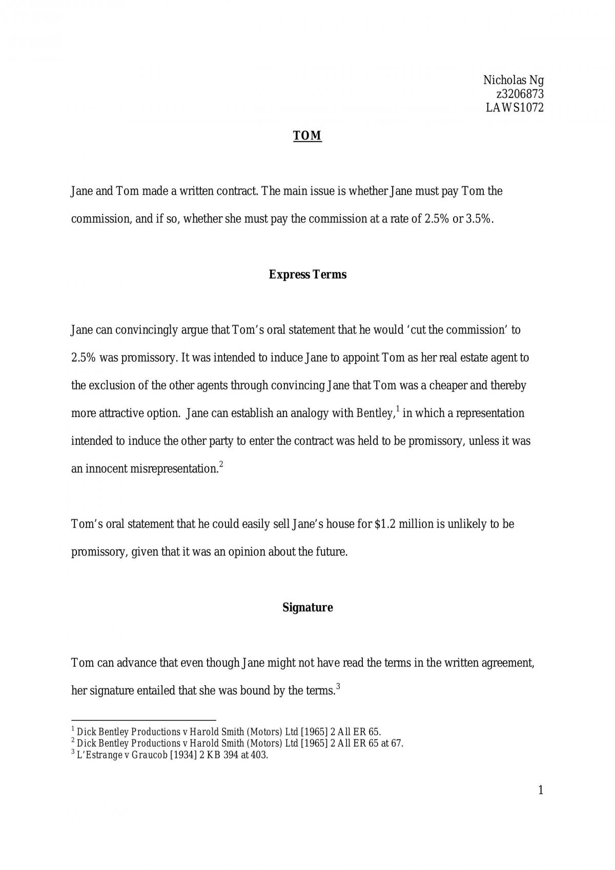 HD LAWS1072 Contract Assignment 2008 - Page 1