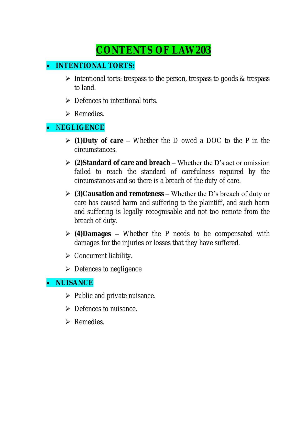 LAW203 - Final Exam Notes - Page 1