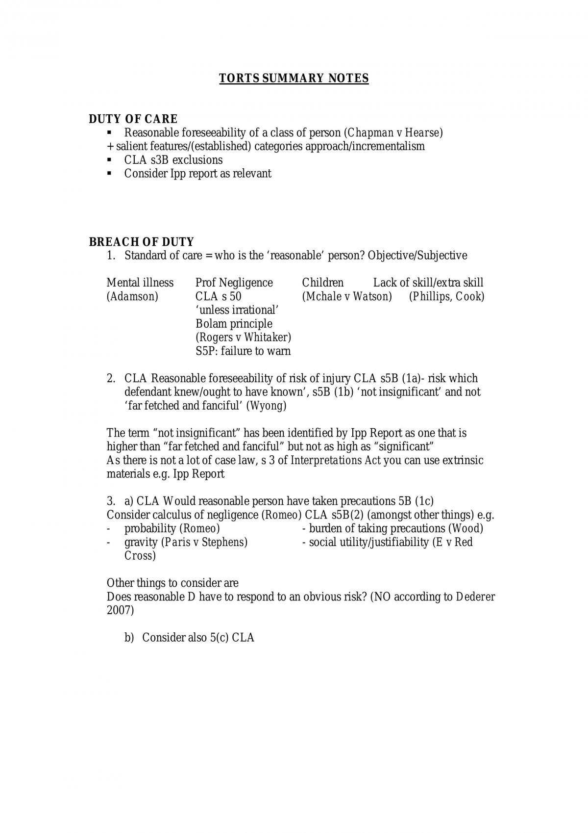 Torts Summary Class Notes - Page 1