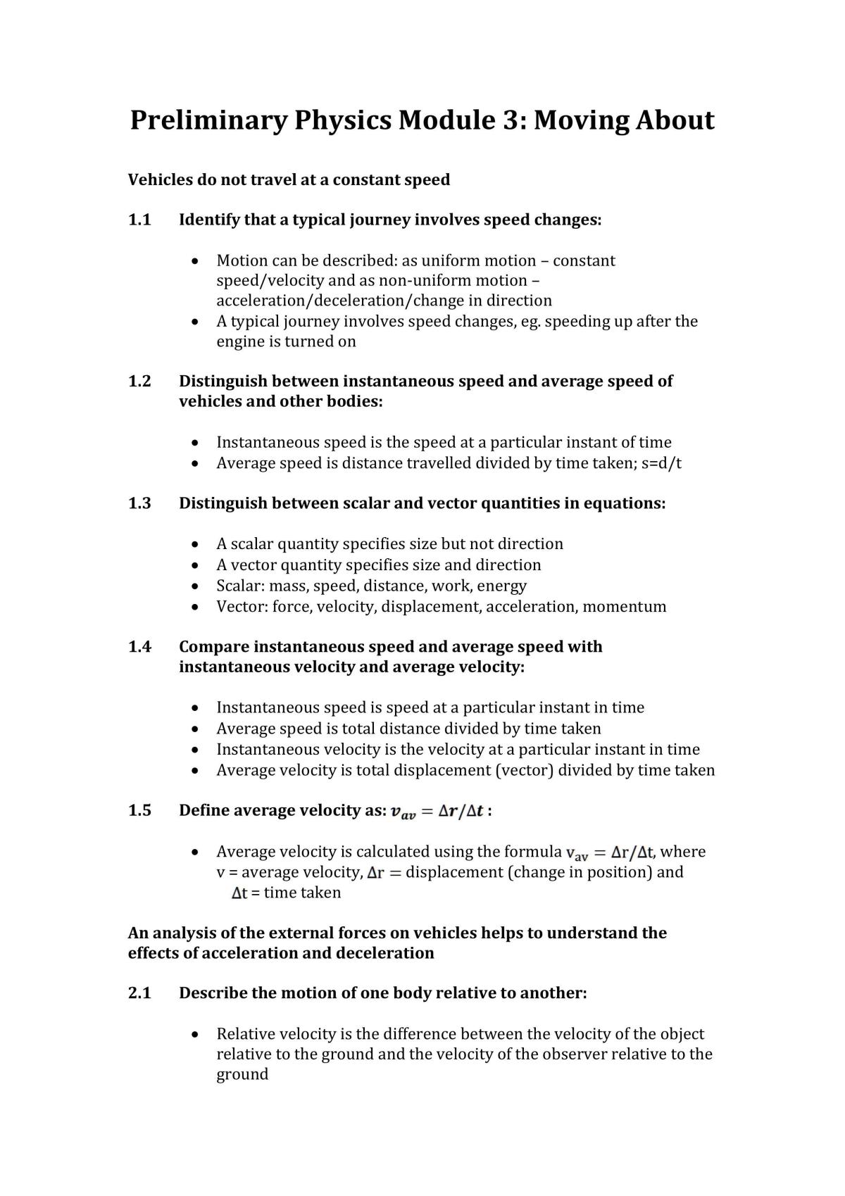 Moving About Notes Year 11 - Page 1