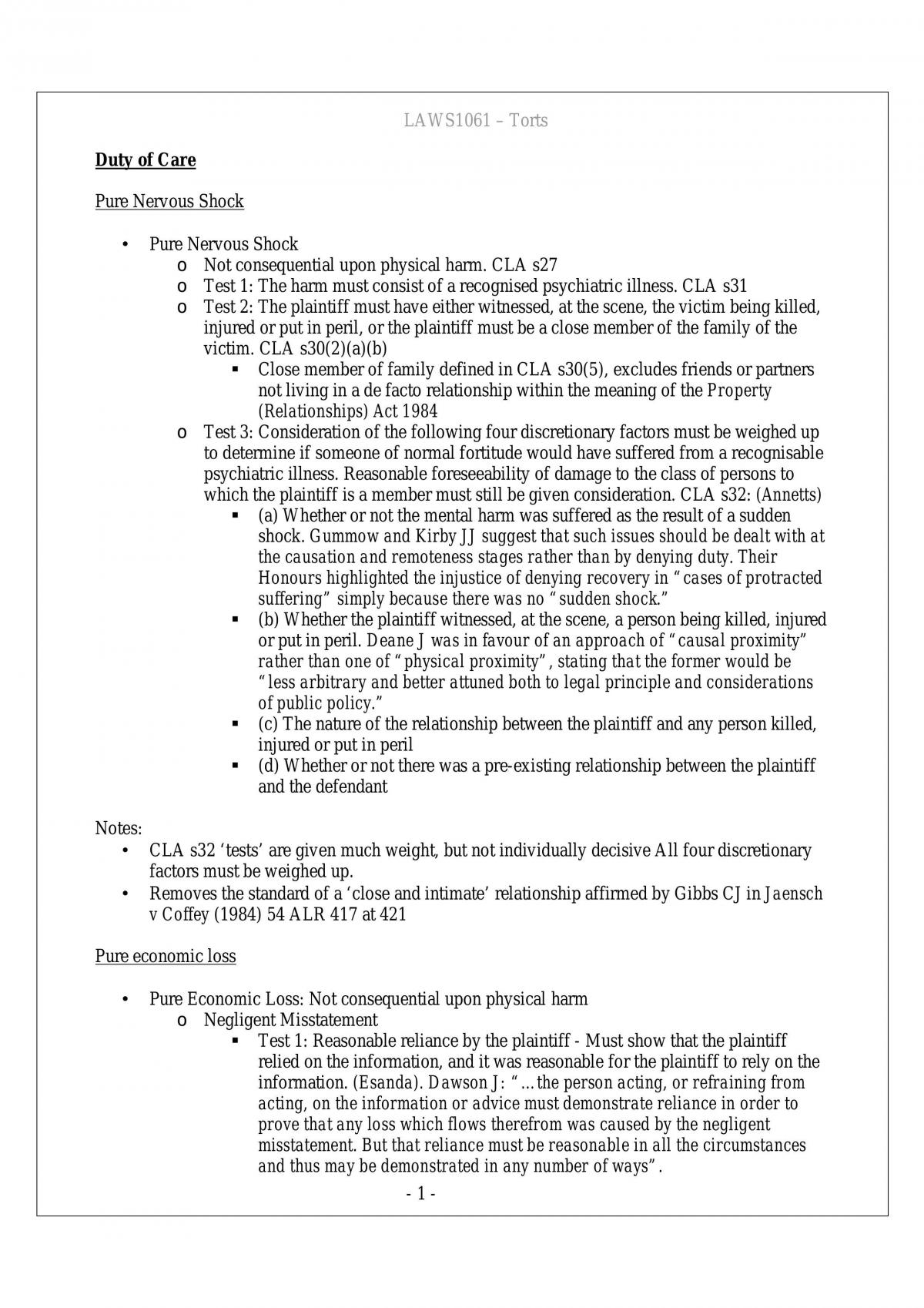 Concise Torts Notes - Page 1