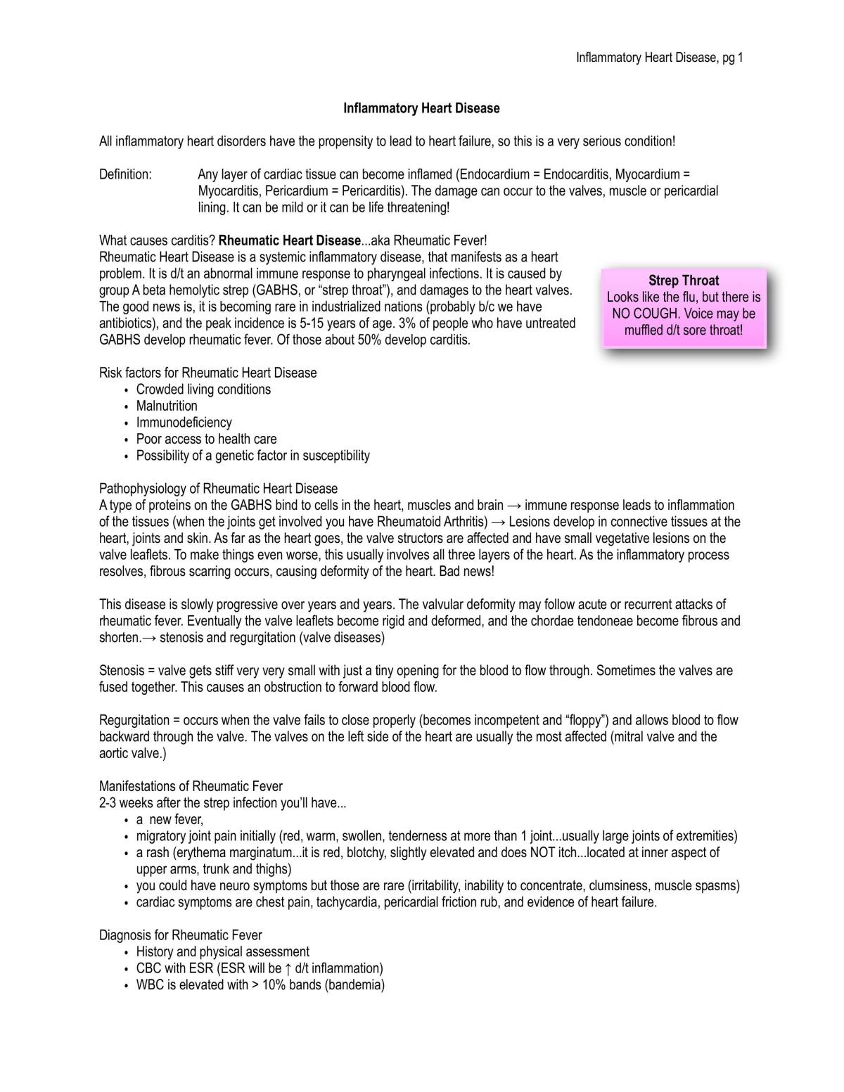 Notes for Inflamatory Heart Disease - Page 1