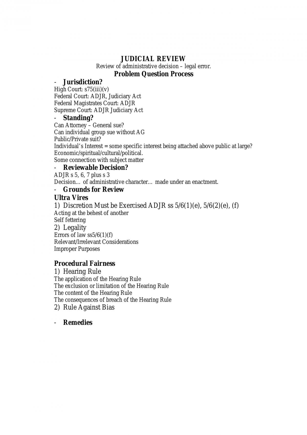 Judicial Review Summary - Page 1