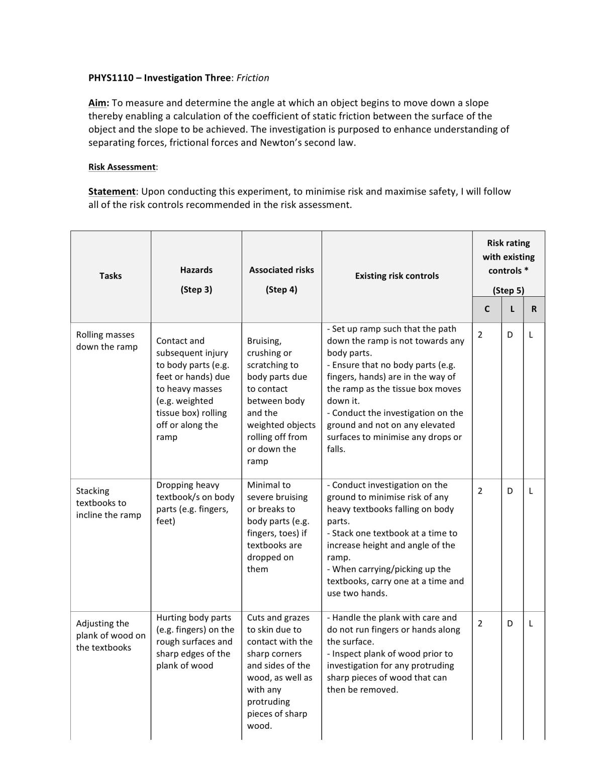 Investigation 3 - PHYS1110 - Page 1