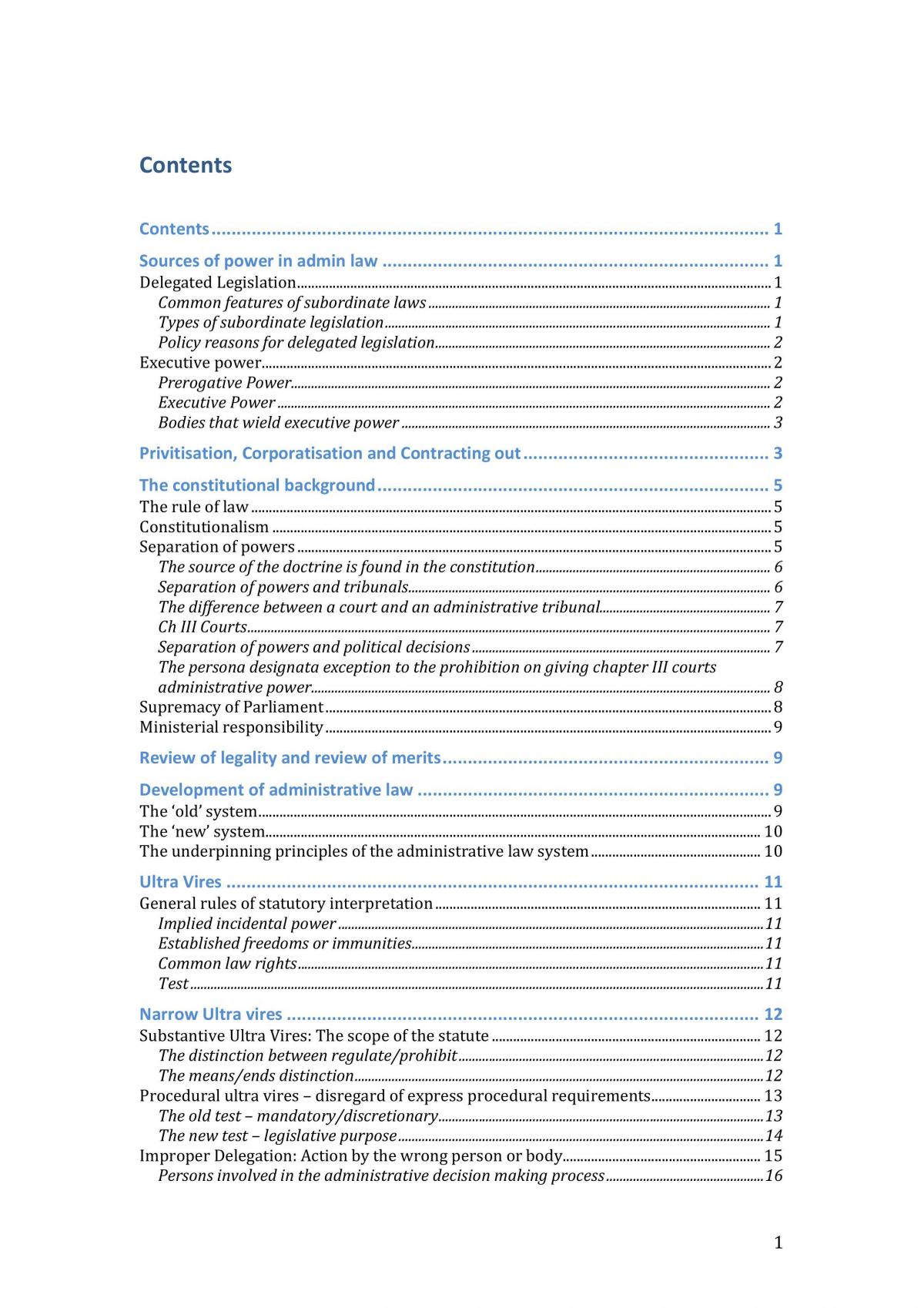 Long Administrative Law Notes With Table Of Contents - Page 1
