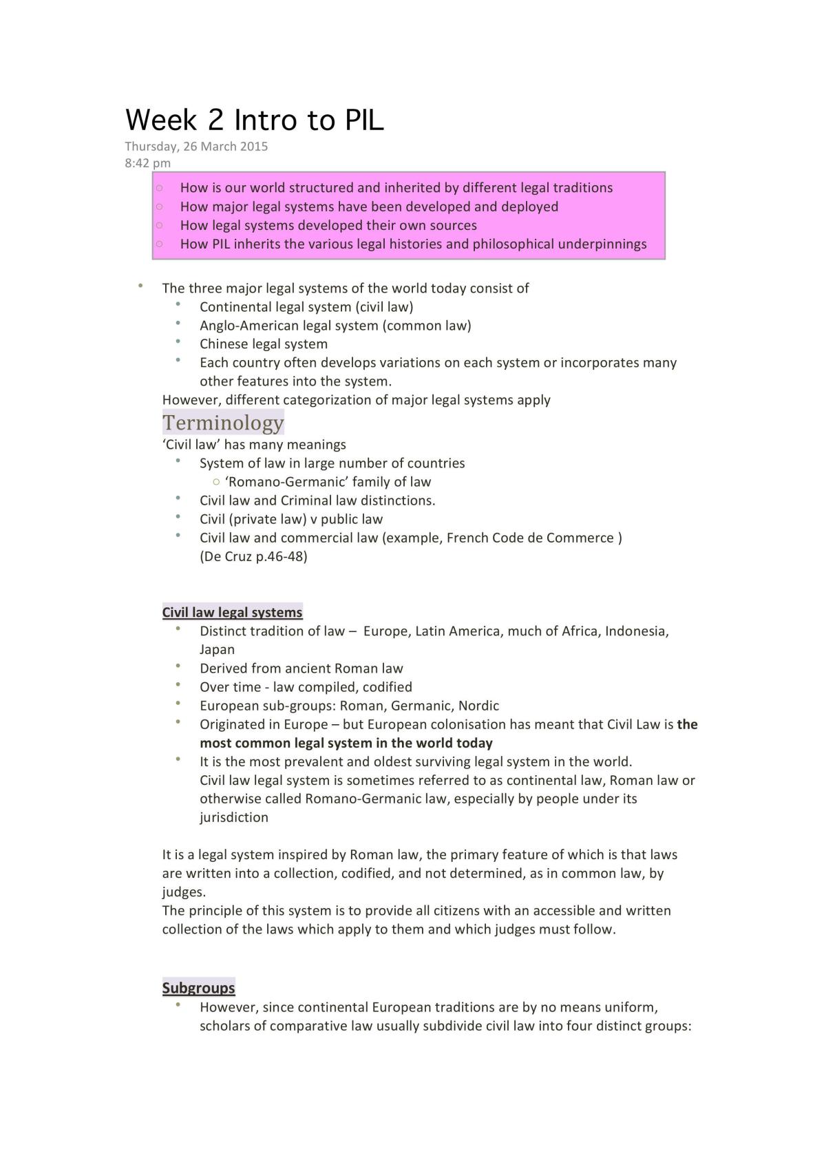 Global Law Full Exam Notes From Week 1-Week 8  - Page 1