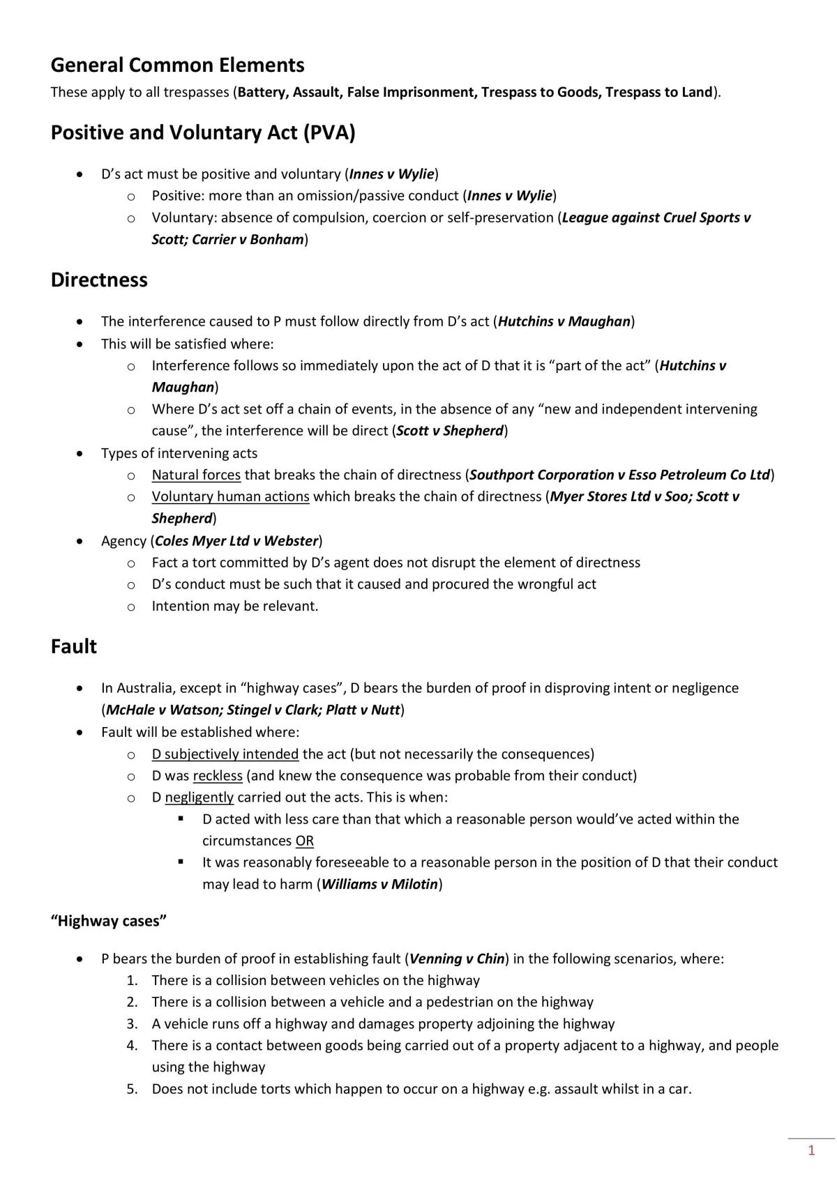 Torts A Complete Exam Summary Notes - Page 1
