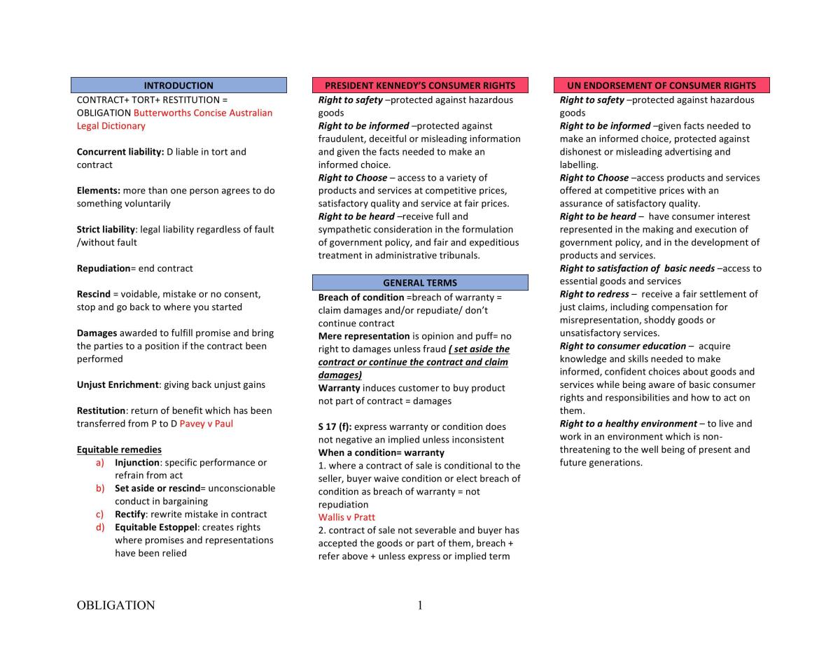Obligation Exam Notes - Page 1
