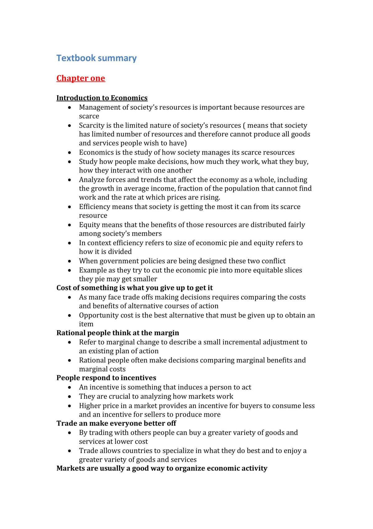 Microeconomics Principles Summary Notes  - Page 1
