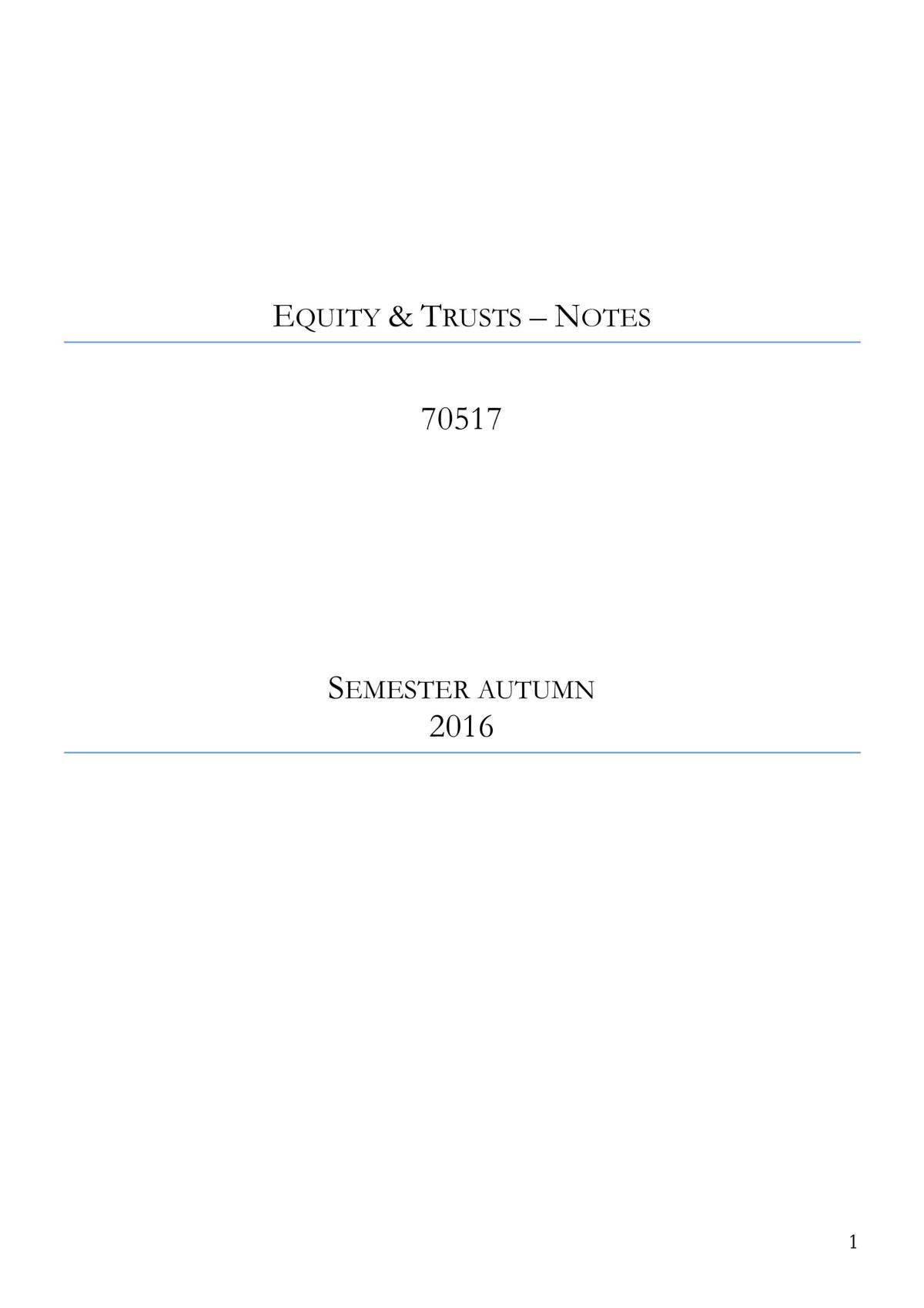 Equity and Trusts Complete Study Notes - 163 Pages - Page 1