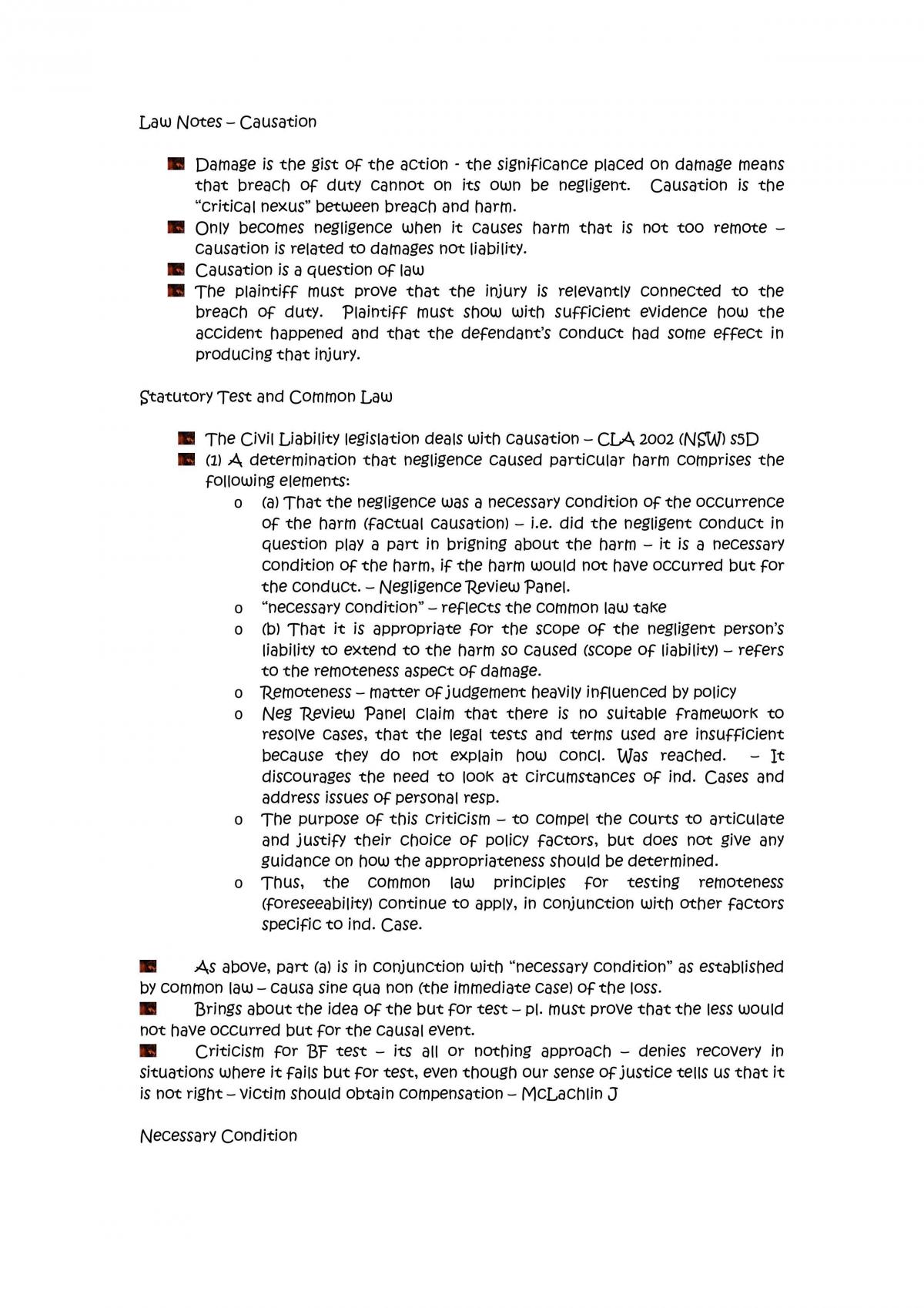 Torts 1 Notes On Causation - Page 1