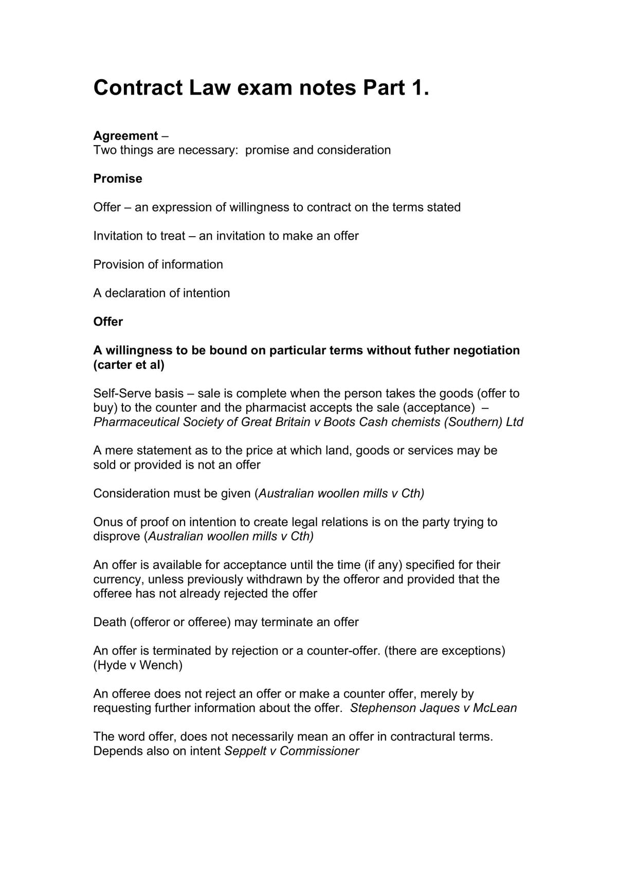 Contract Law Exam Notes - Page 1